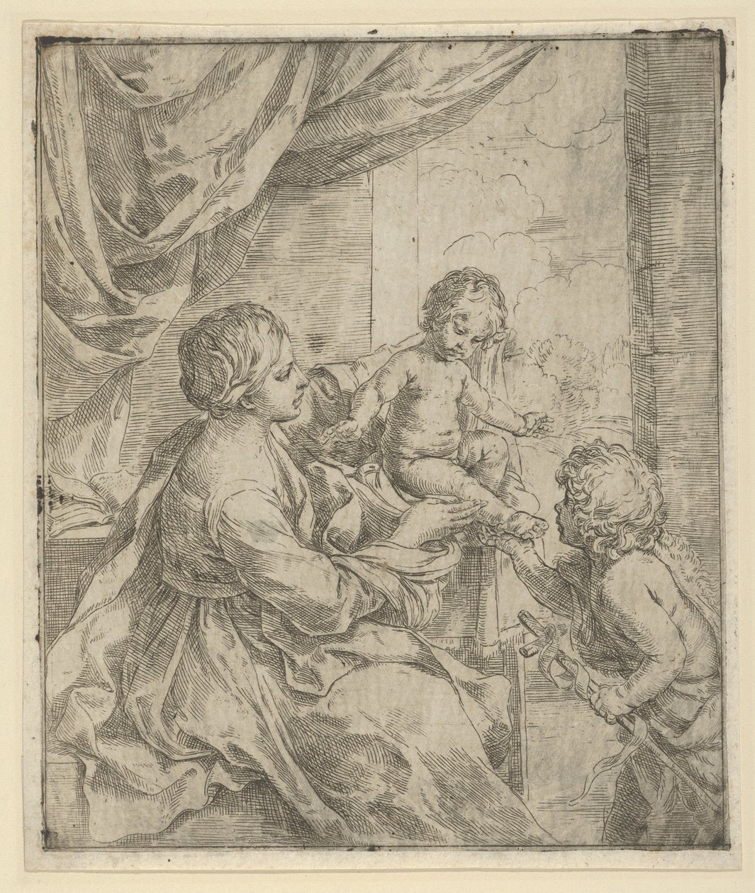 A Virgem e o Menino à mesa com o jovem João Batista, ca. 1600-1640. de Guido Reni