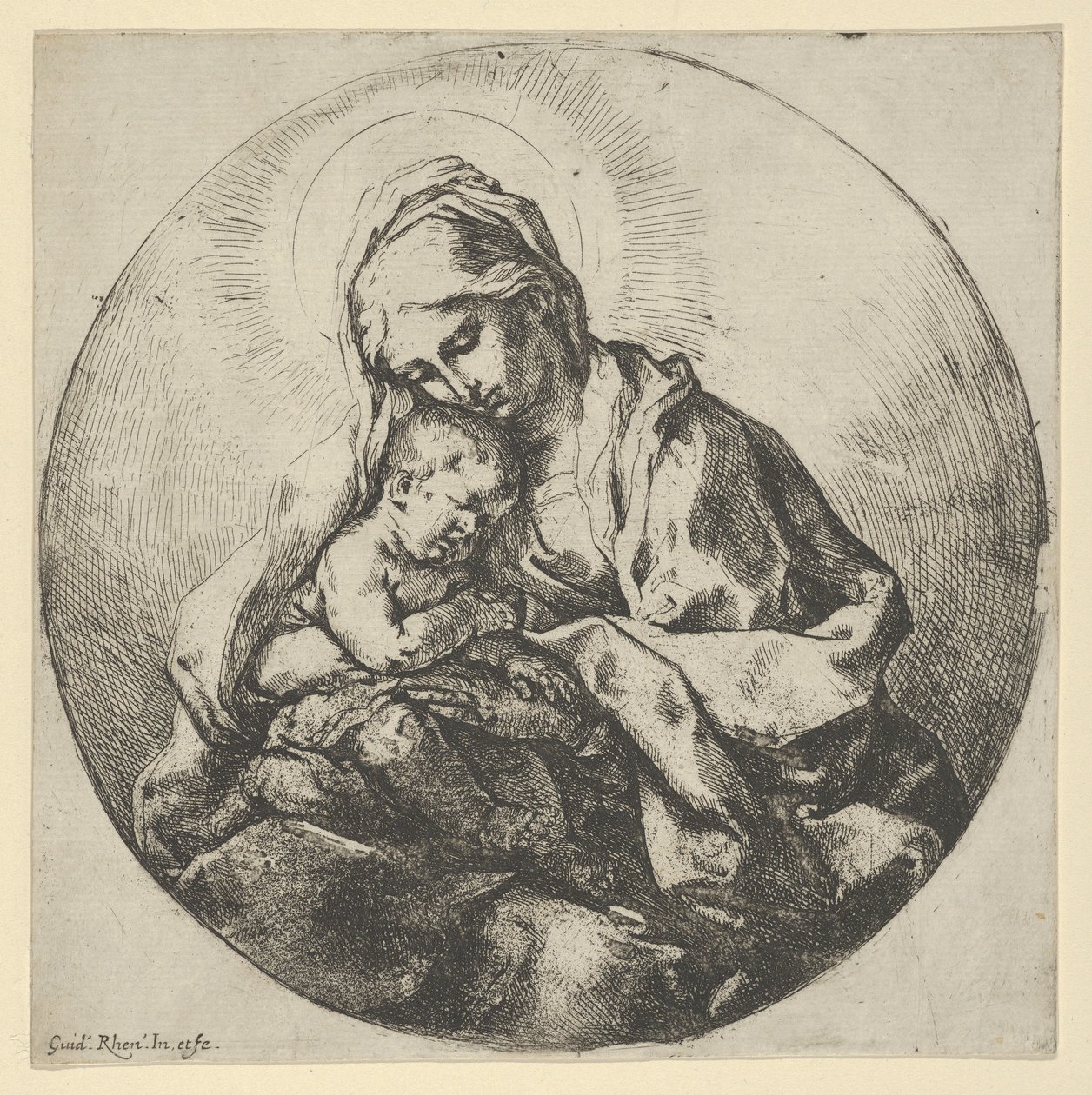A Virgem segurando o Menino Jesus com os dedos da mão direita escondidos, a ..., ca 1600-1640. de Guido Reni