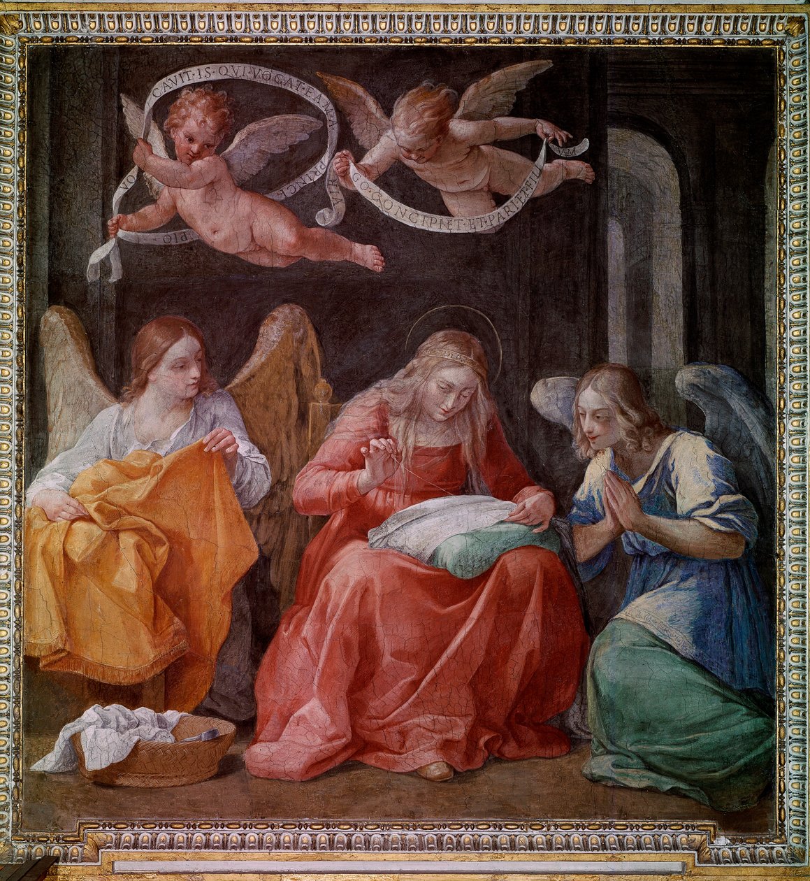 A costura virgem com dois anjos (fresco de Guido Reni