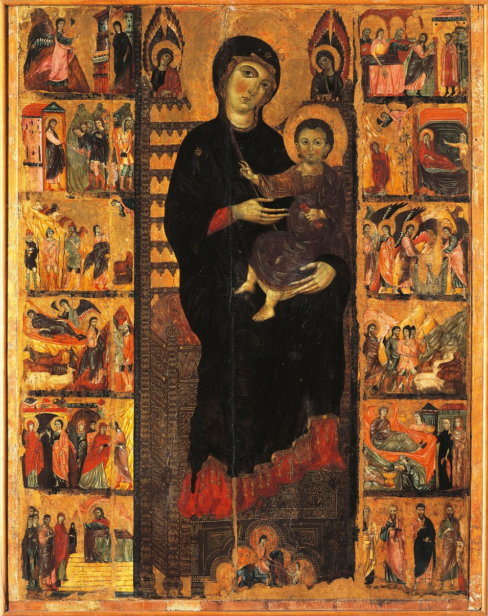 Majestade, por Guido da Siena (ca 1230-ca 1290), detalhe, Salão dos Pilares, Palazzo Pubblico (prefeitura), Siena, Itália de Guido da Siena