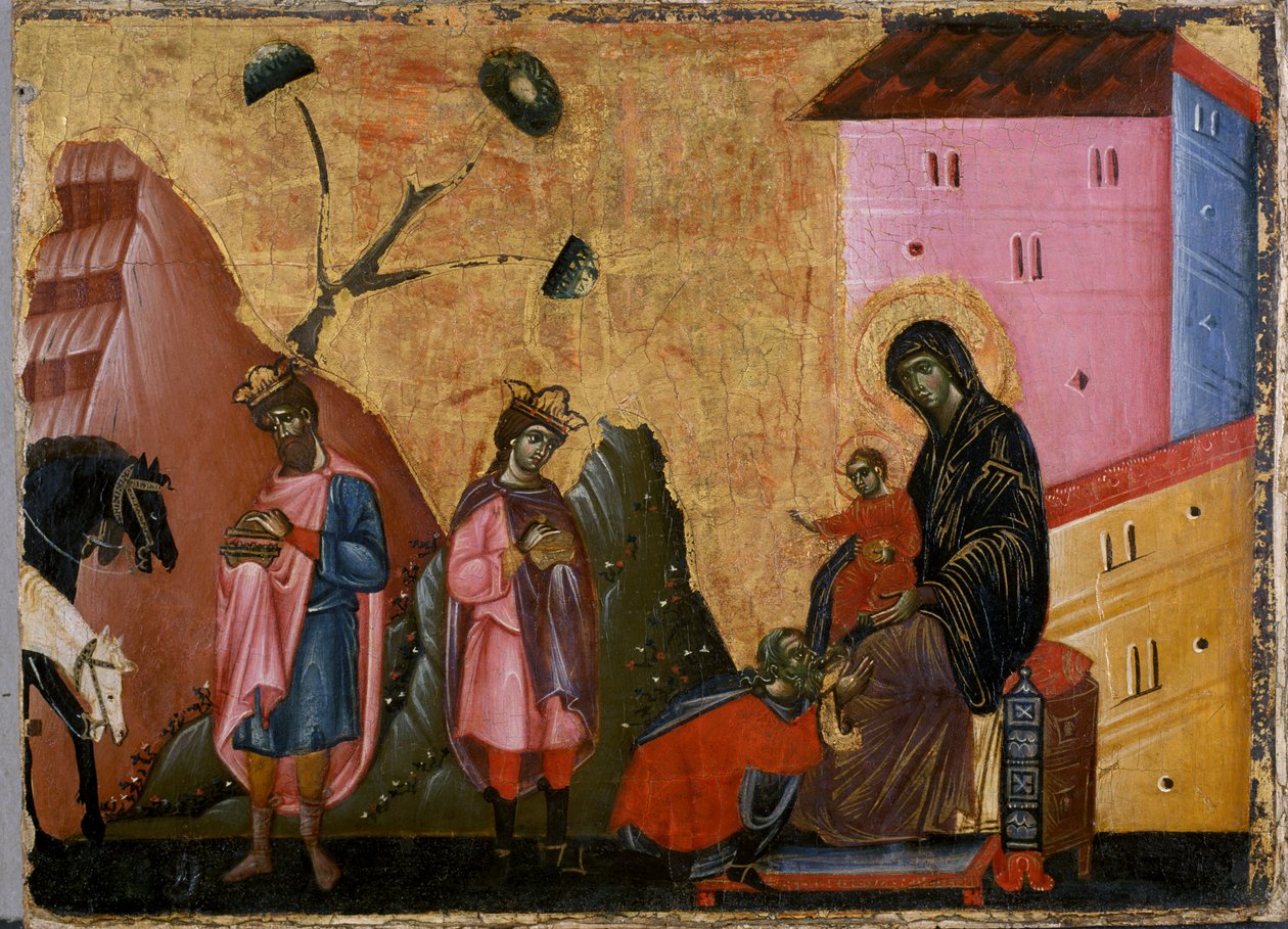 A Adoração dos Magos (têmpera sobre madeira) de Guido da Siena