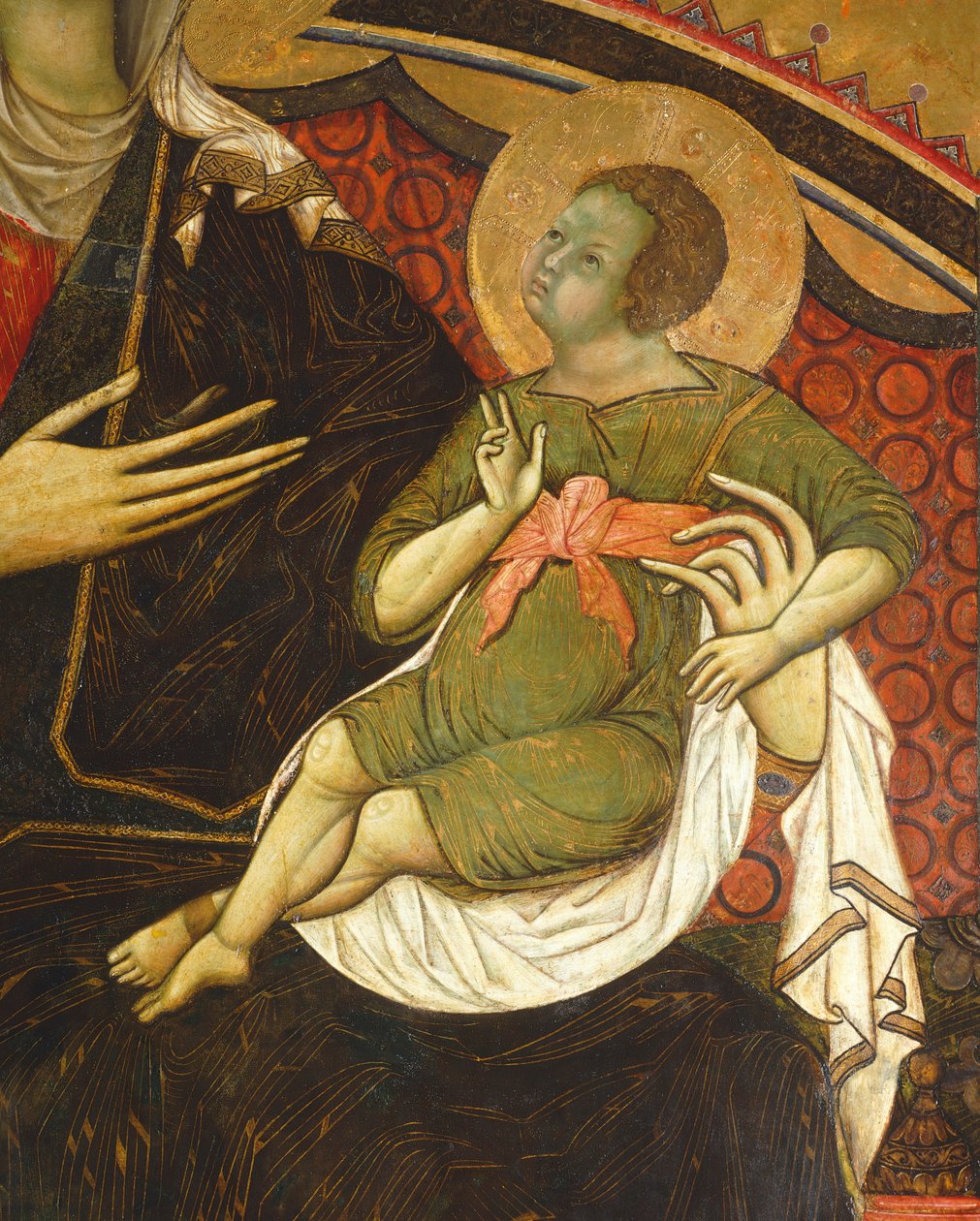 O Menino Jesus, detalhe de Majestade por Guido da Siena (ca 1230-ca 1290) Salão dos Pilares, Palazzo Pubblico (Câmara Municipal), Siena de Guido da Siena