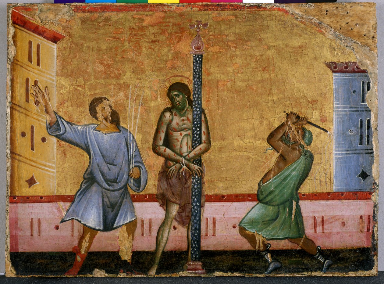 A Flagelação de Cristo (tempera na madeira) de Guido da Siena