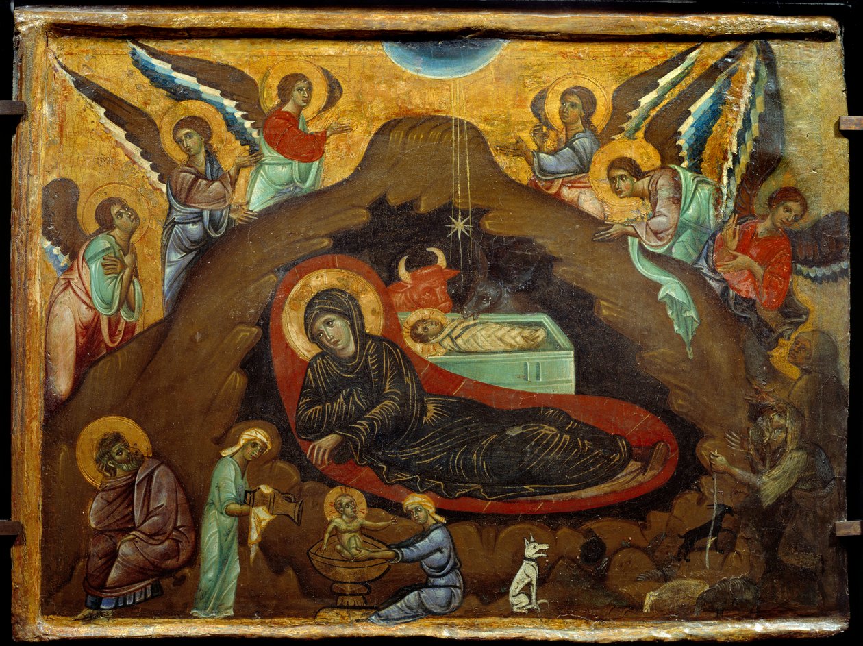 A natividade. Pintura de Guido Da Siena (século XIII). Tempera sobre madeira. Dimensões: 3,64 x 4,75 cm. de Guido da Siena