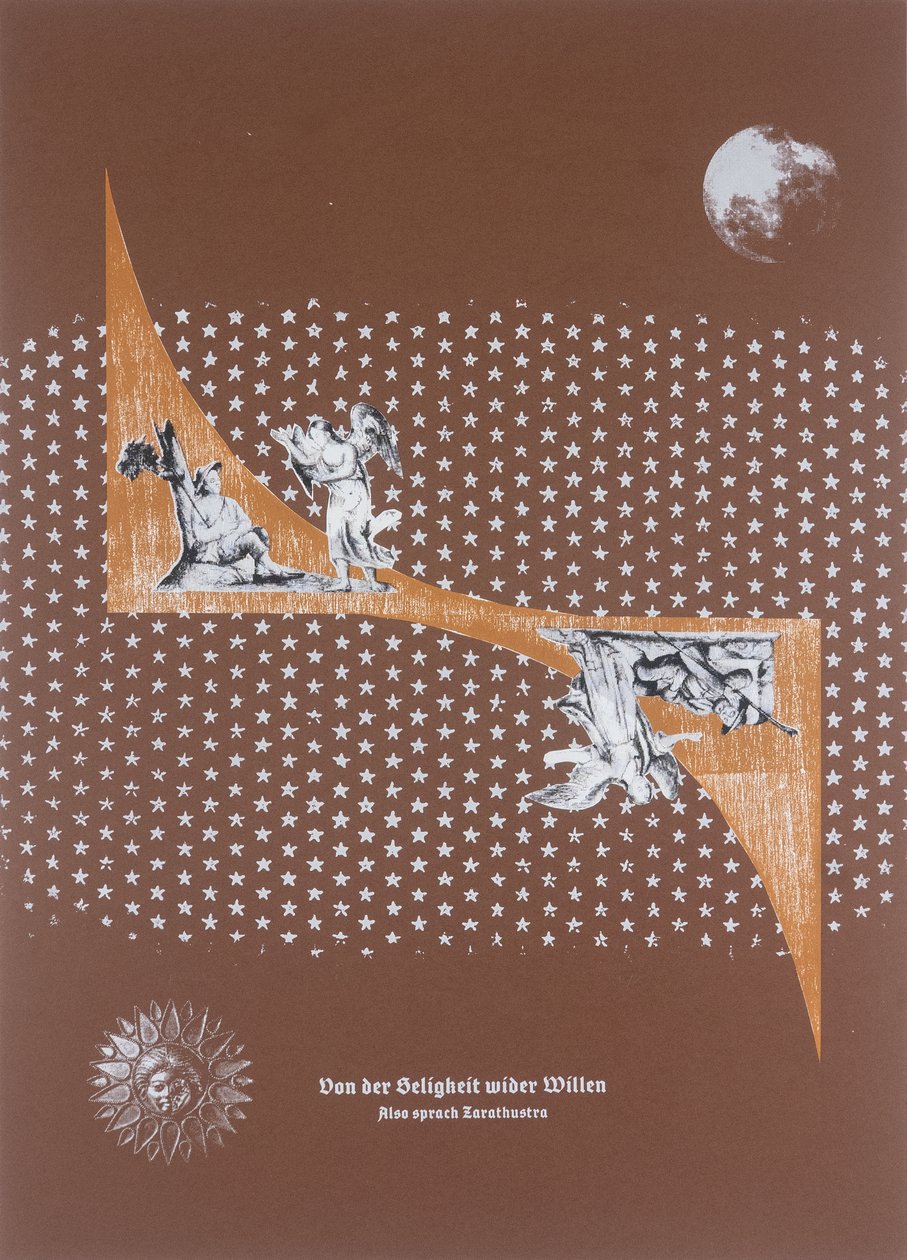 Felicidade involuntária, Assim falou Zaratustra, 2025 (xilogravura e serigrafia) de Guilherme Pontes