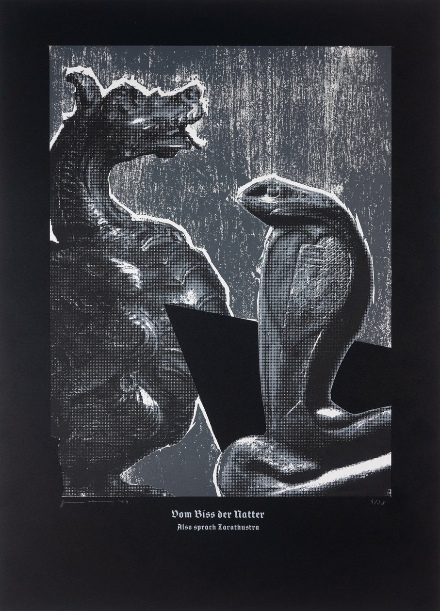 Sobre a mordedura da víbora, Assim falou Zaratustra, 2024 (xilogravura e serigrafia) de Guilherme Pontes