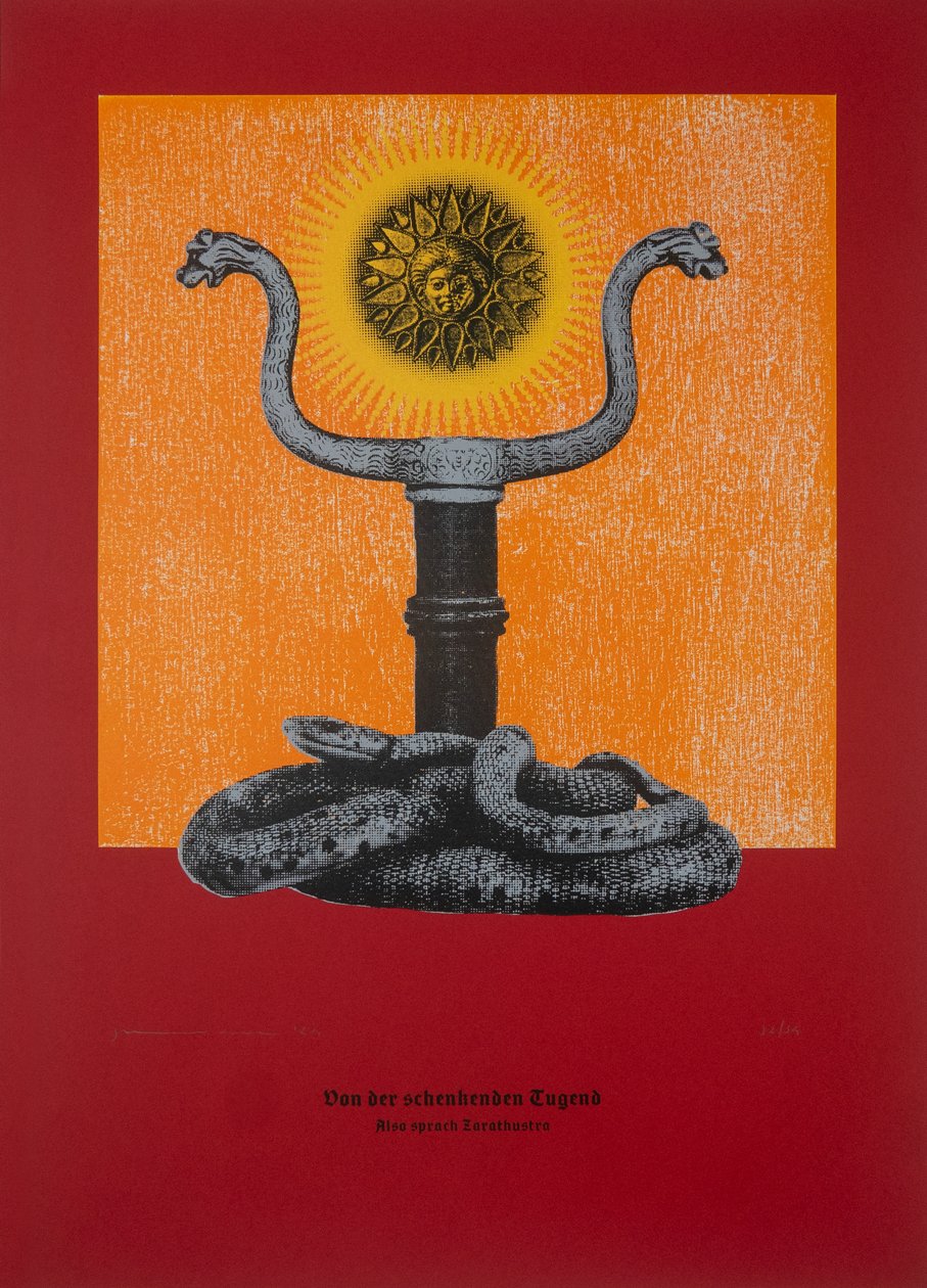 Sobre a virtude de dar presentes, Assim falou Zaratustra, 2024 (xilogravura e serigrafia) de Guilherme Pontes