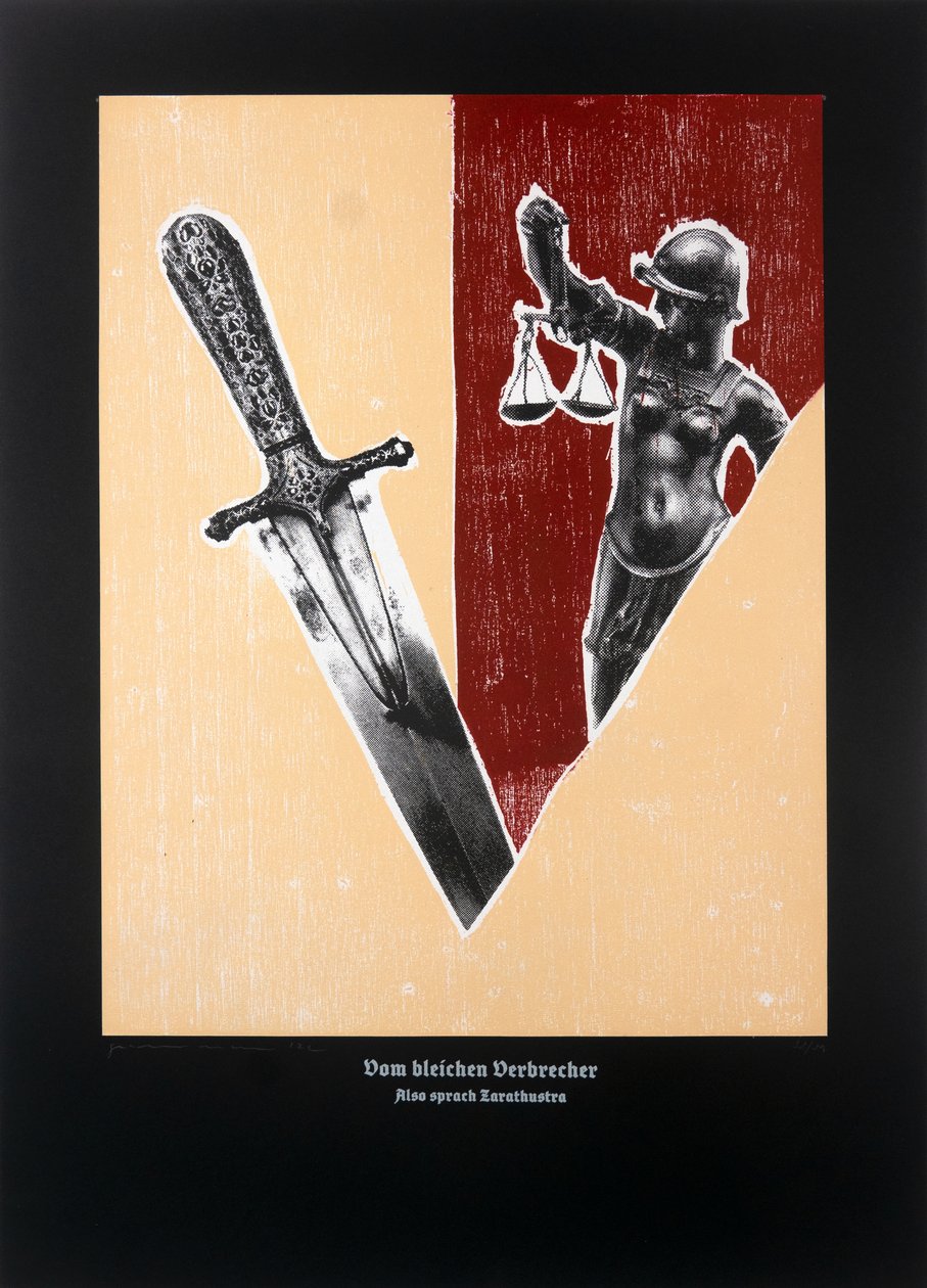 Sobre o Pálido Criminoso, Assim Falou Zaratustra, 2023 (xilogravura e serigrafia) de Guilherme Pontes