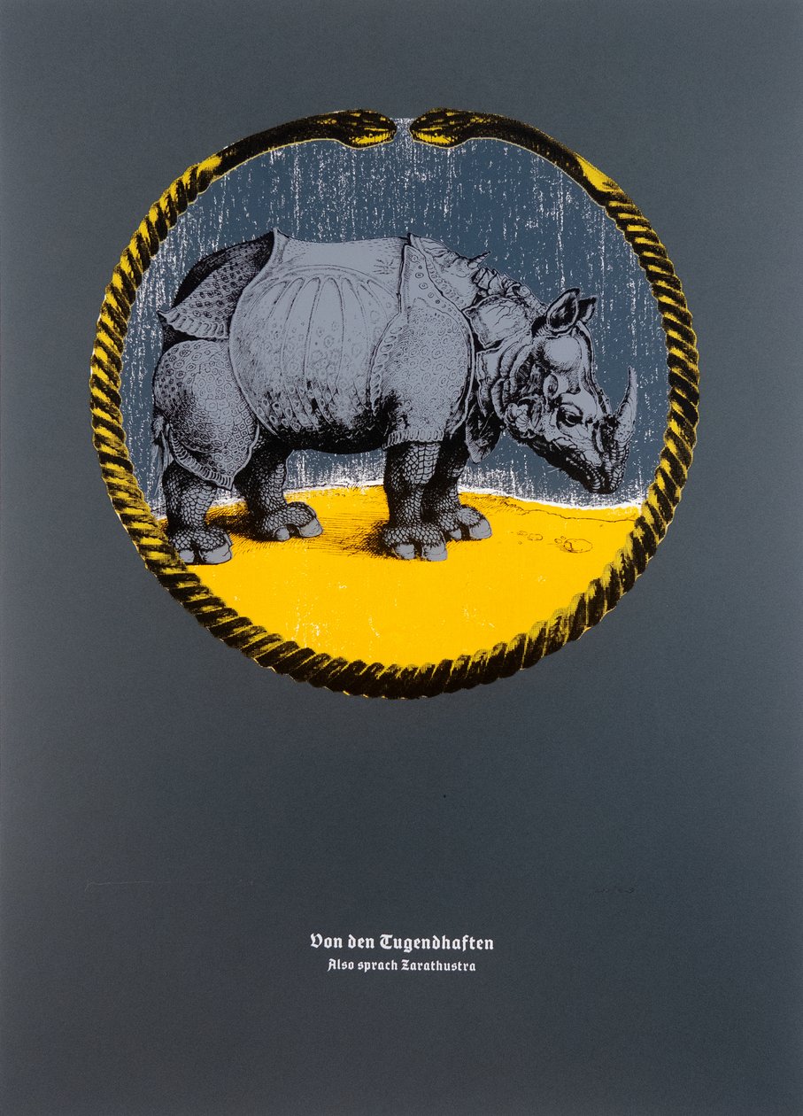 Sobre o Virtuoso, Assim Falou Zaratustra, 2024 (xilogravura e serigrafia) de Guilherme Pontes