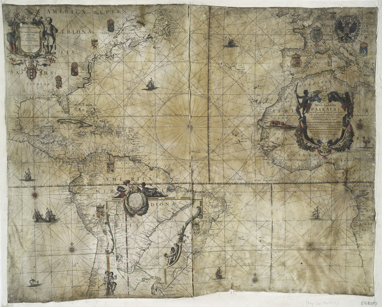 Explorações territoriais da Companhia Holandesa das Índias Ocidentais, 1710 (impressão colorida à mão sobre velino) de Guillaume and Jean Bleau