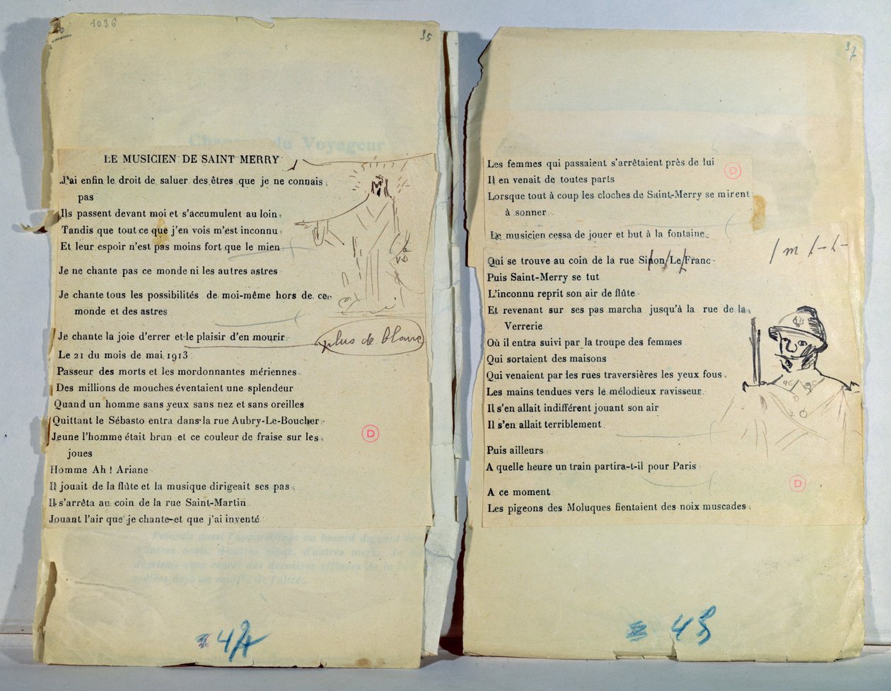 Cópia anotada e ilustrada de &39;Le Musicien de Saint Merry&39; de Guillaume Apollinaire