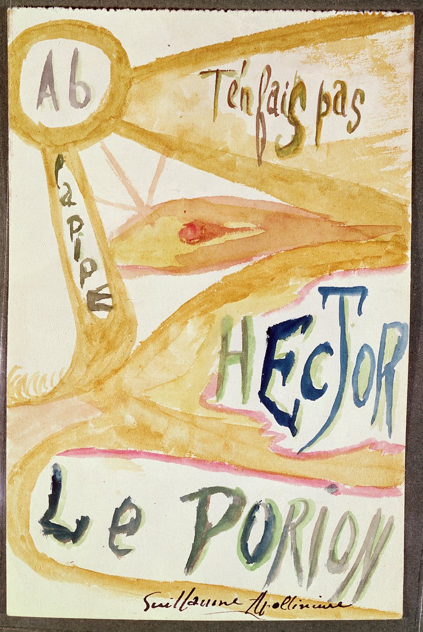 Versão ilustrada de um poema da coleção &39;Calligrammes&39; de Guillaume Apollinaire