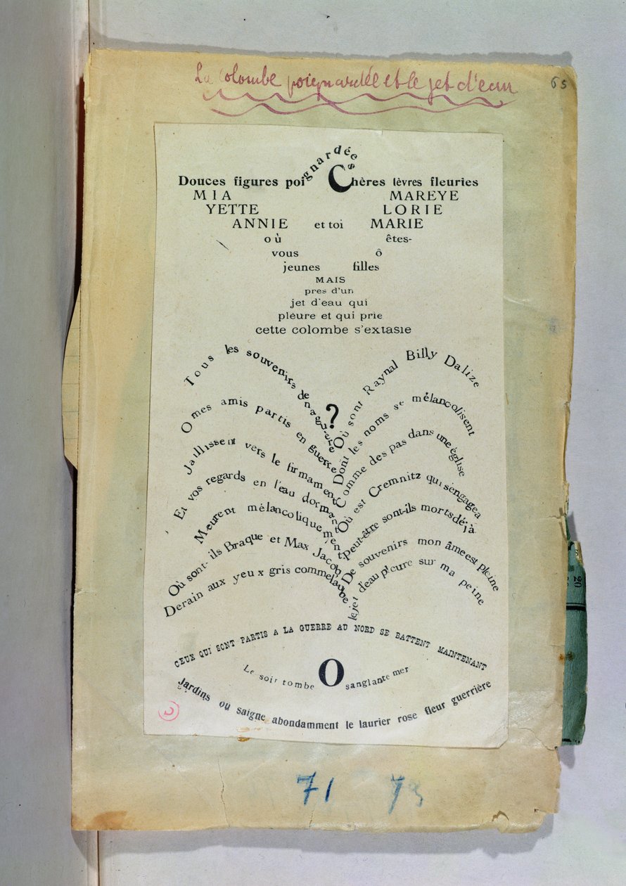 &39;La colombe poignardee&39; e &39;Le jet d&39;eau&39;, dois calligrams (tinta no papel) de Guillaume Apollinaire