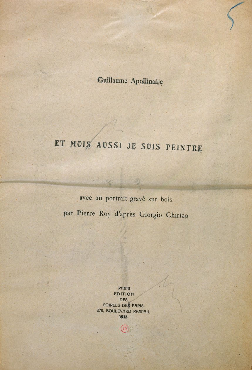 Prova de cópia do frontispício de &39;And Me Also I&39;m Painter&39;, 1914 (tinta no papel) de Guillaume Apollinaire