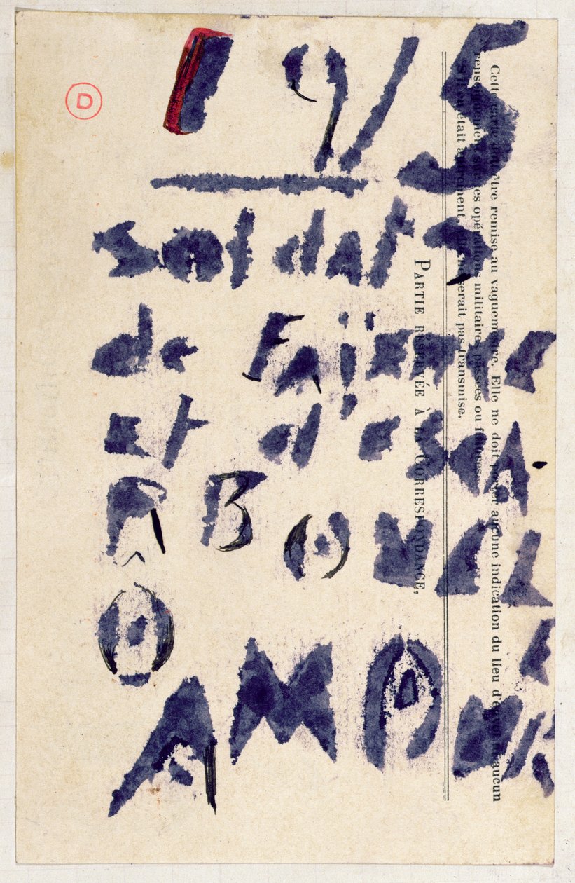&39;Soldiers of clay ...&39;, poema da antologia de poesia &39;Case d&39;Armons&39;, 1915 (estêncil e tinta sobre papel) de Guillaume Apollinaire