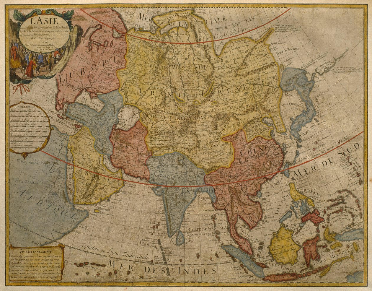 Mapa da Ásia, publicado em 1700, Paris (gravura a cores) de Guillaume Delisle