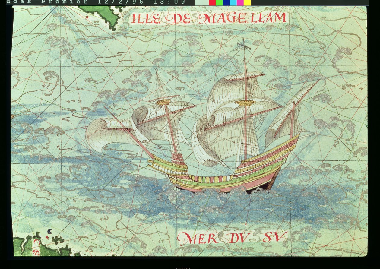 F.41v Uma caravela, detalhe de &39;Cosmographie Universelle&39;, 1555 de Guillaume Le Testu