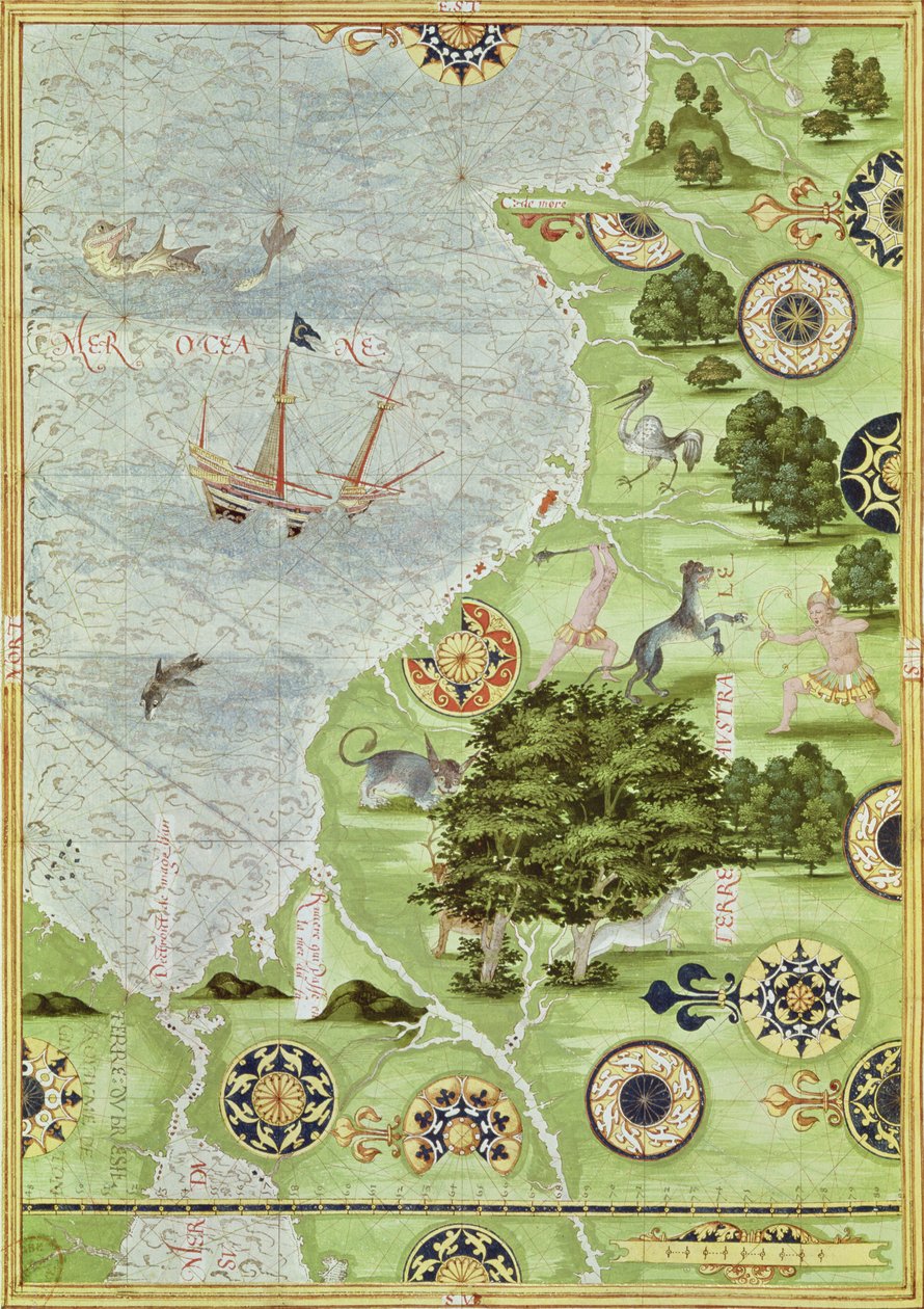 Fol.39v Mapa do Estreito de Magalhães, de &39;Cosmographie Universelle&39;, 1555 de Guillaume Le Testu
