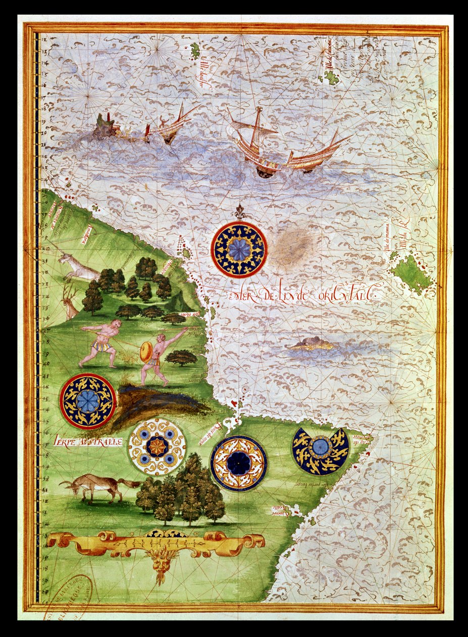 Fol.41v Mapa da Austrália, de &39;Cosmographie Universelle&39;, 1555 de Guillaume Le Testu