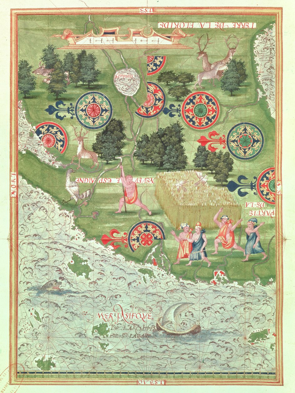 Fol.54v Mapa da Flórida, de &39;Cosmographie Universelle&39;, 1555 de Guillaume Le Testu