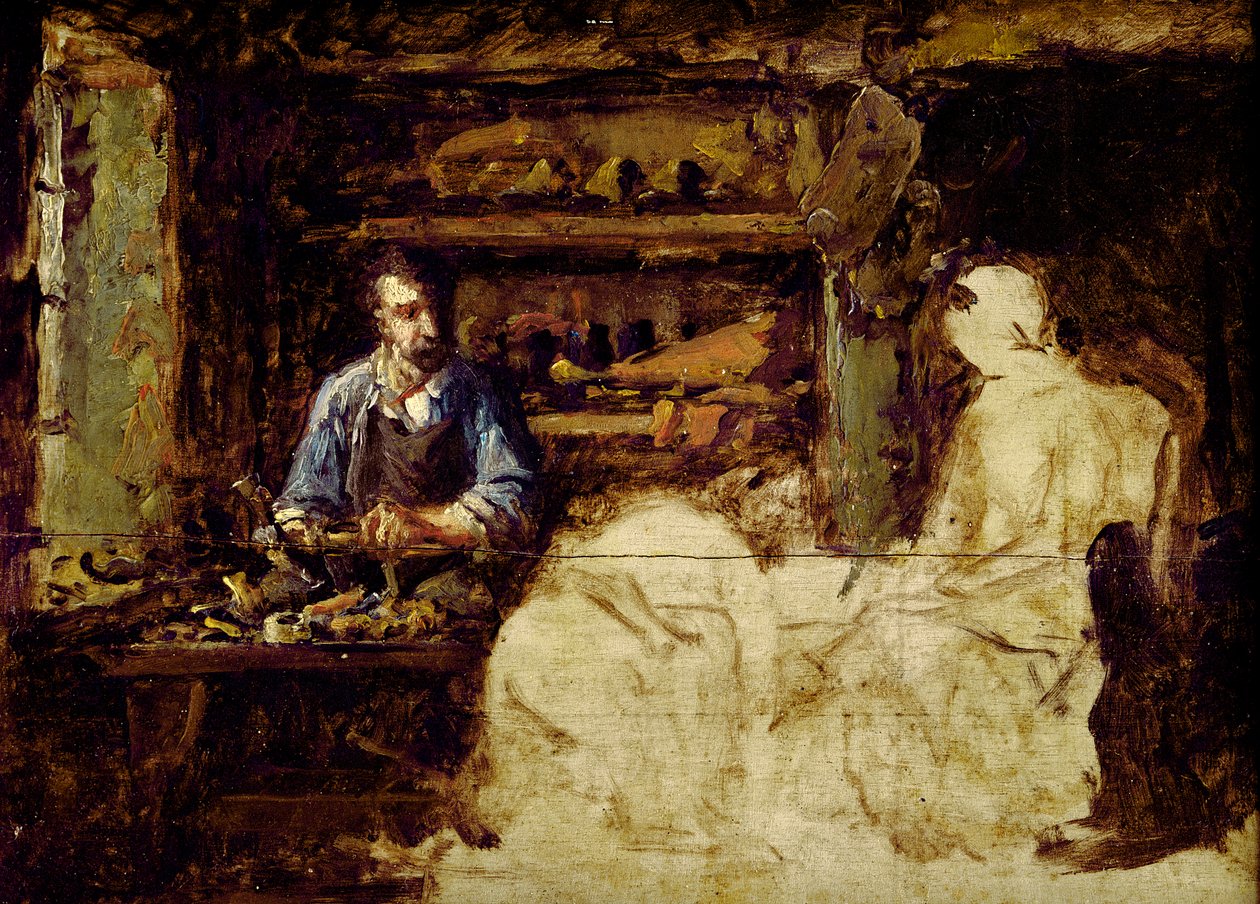 O Sapateiro de Reville, uma cidade perto de Cherbourg (óleo sobre madeira) de Guillaume Romain Fouace