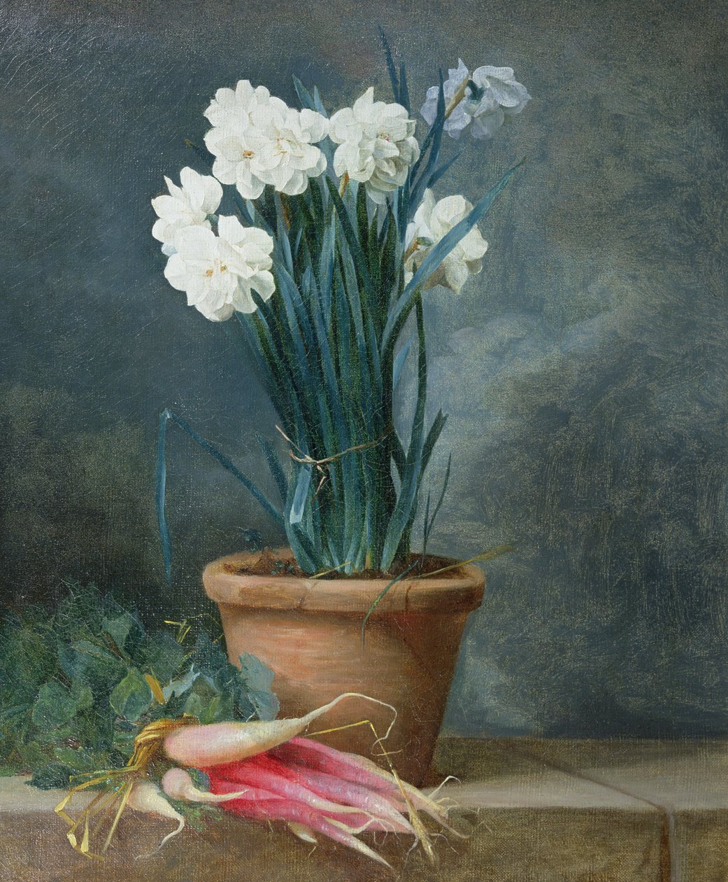 Ainda vida de narciso em um pote de terracota de Guillaume Thomas Raphael Taraval