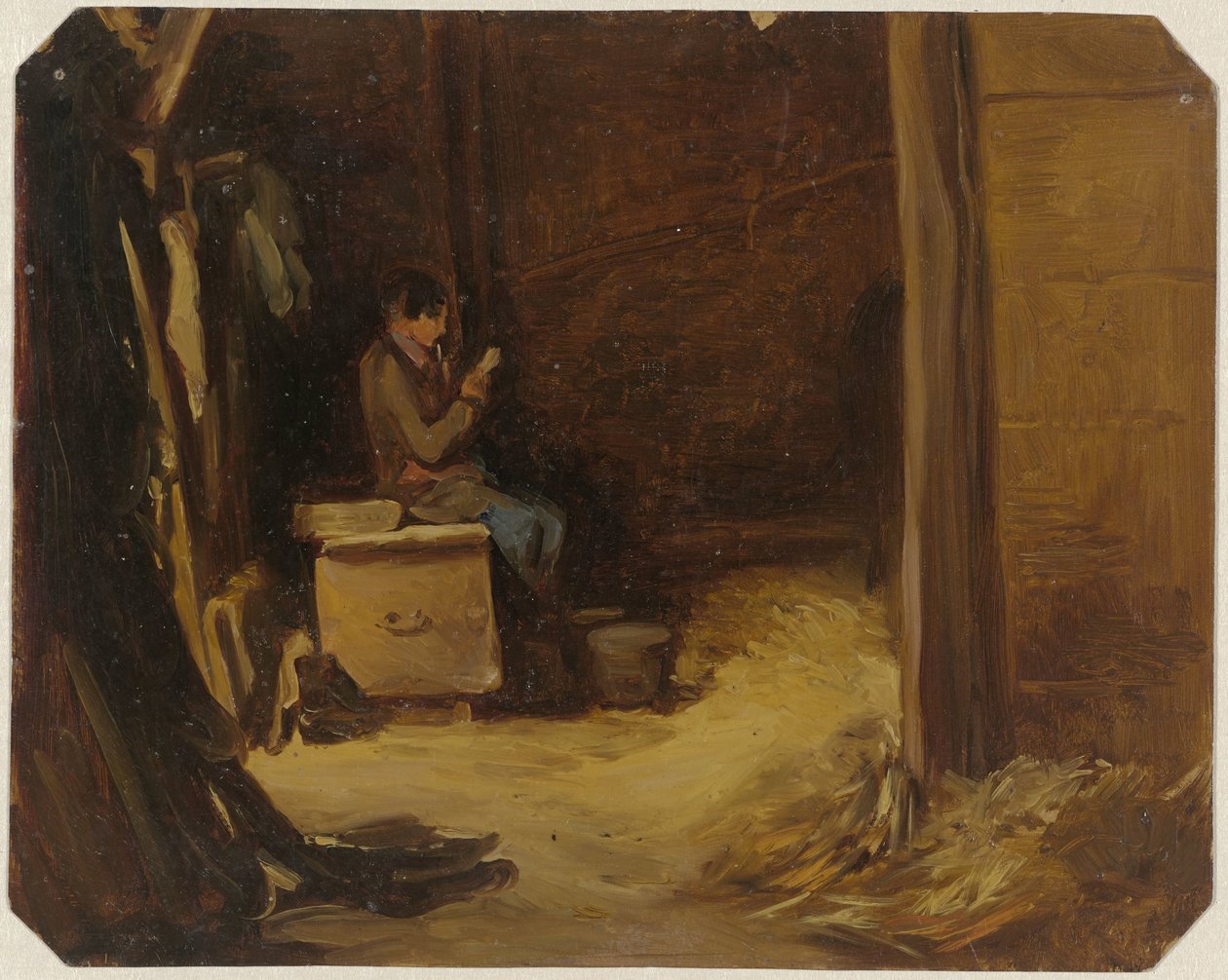 Rapaz leitor de cartas num estábulo de Guillaume Anne van der Brugghen