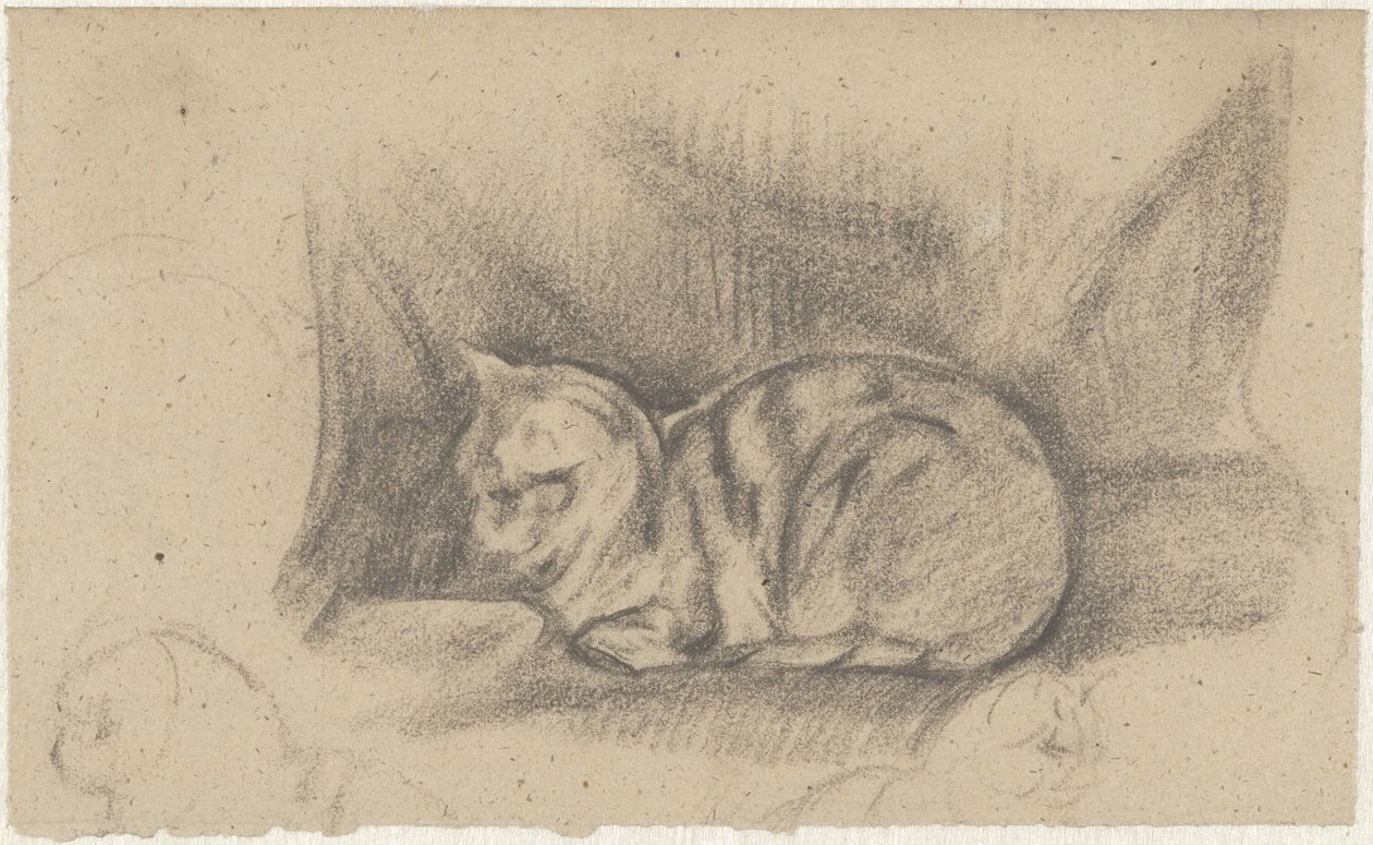 Gato deitado à esquerda de Guillaume Anne van der Brugghen