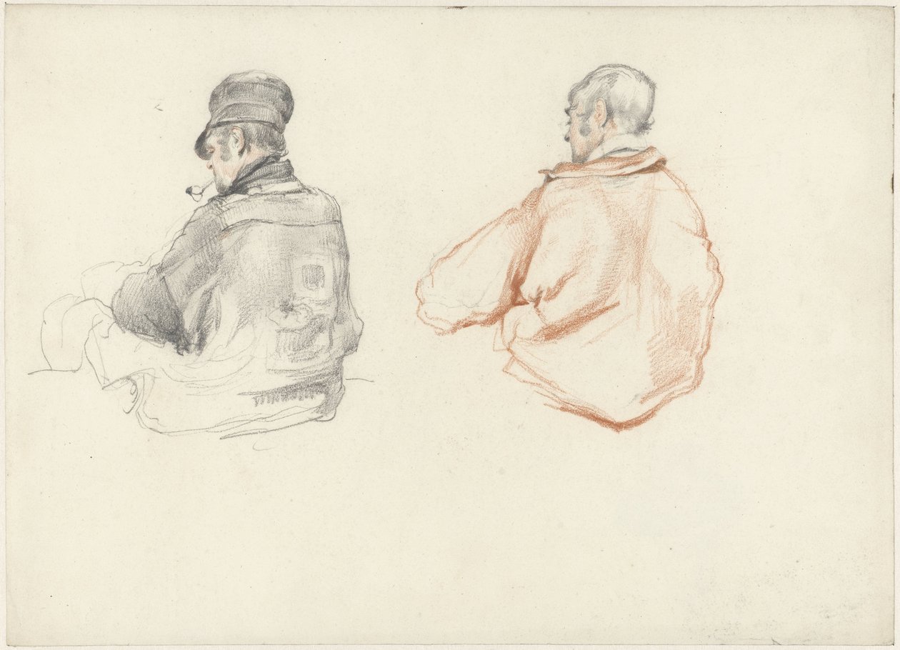Dois estudos de um homem sentado, visto de trás de Guillaume Anne van der Brugghen