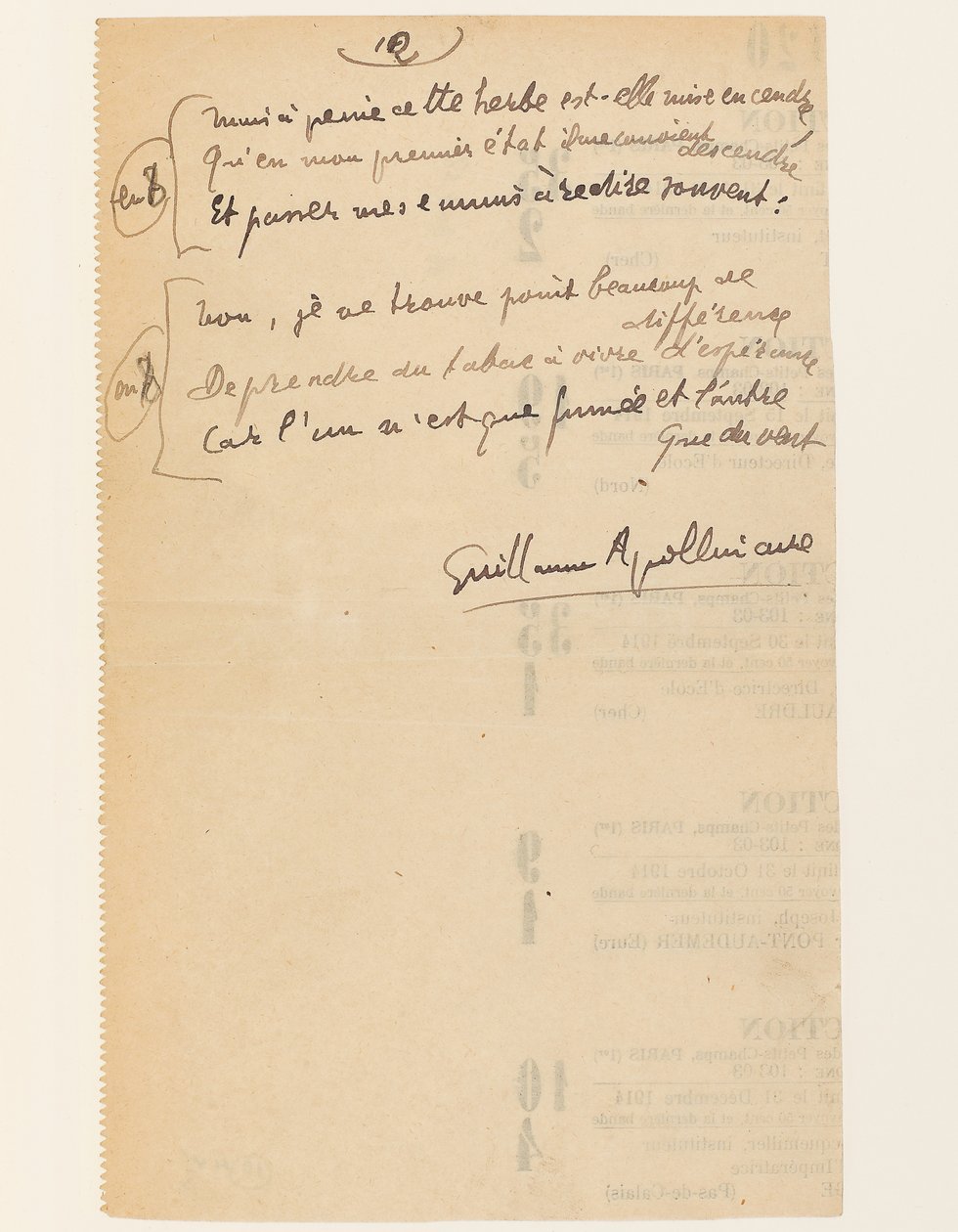 "Vida anedótica." Hino da Liga das Nações ". Tabaco.", 15 de agosto de 1918 de Guillaume Apollinaire