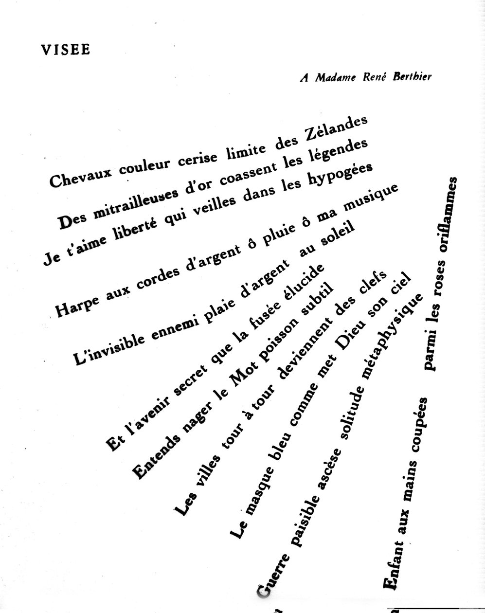 Calligram de Guillaume Apollinaire (1880-1918): "Visee". de Guillaume Apollinaire