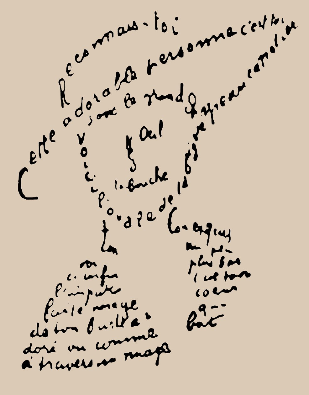 Caligrama "Reconnais-toi" poema para Louise de Coligny-Chatillon, 9 de fevereiro de 1915 de Guillaume Apollinaire
