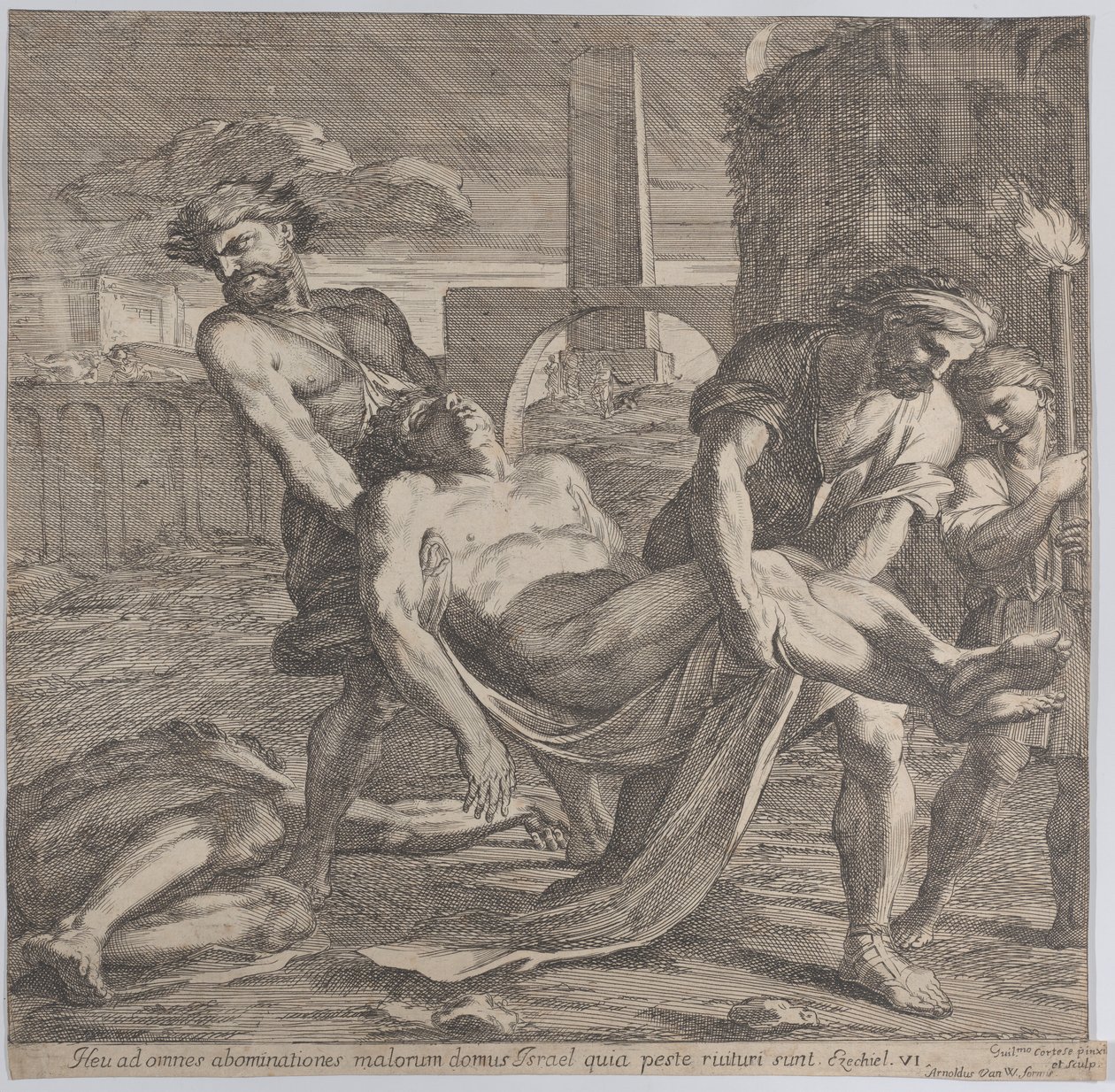 Abdon e Sennen carregando os primeiros mártires cristãos para o enterro, 1650-60. de Guillaume Courtois