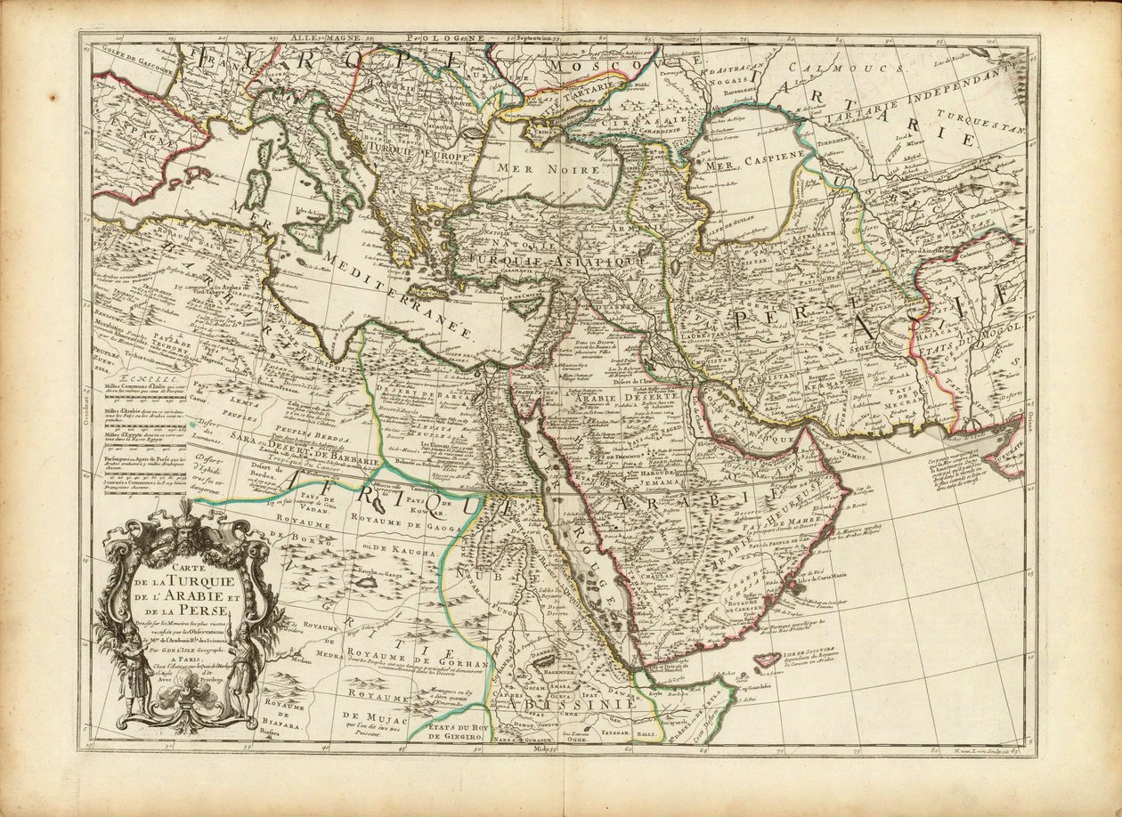 Mapa de 1701 de Guillaume Delisle dos Impérios Otomano e Persa (recortado) de Guillaume Delisle