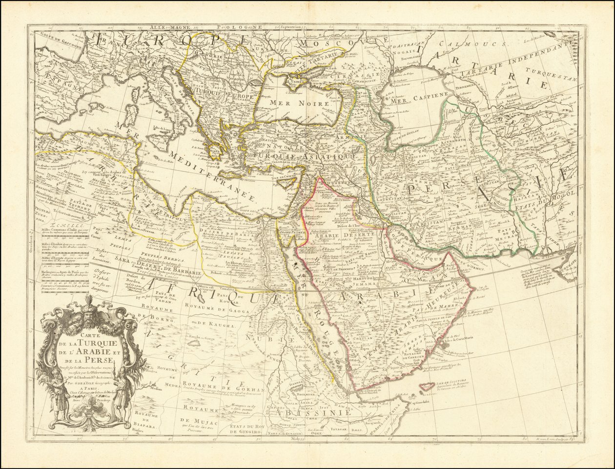 Mapa de 1701 - Mapa da Turquia, Arábia e Pérsia de Guillaume Delisle