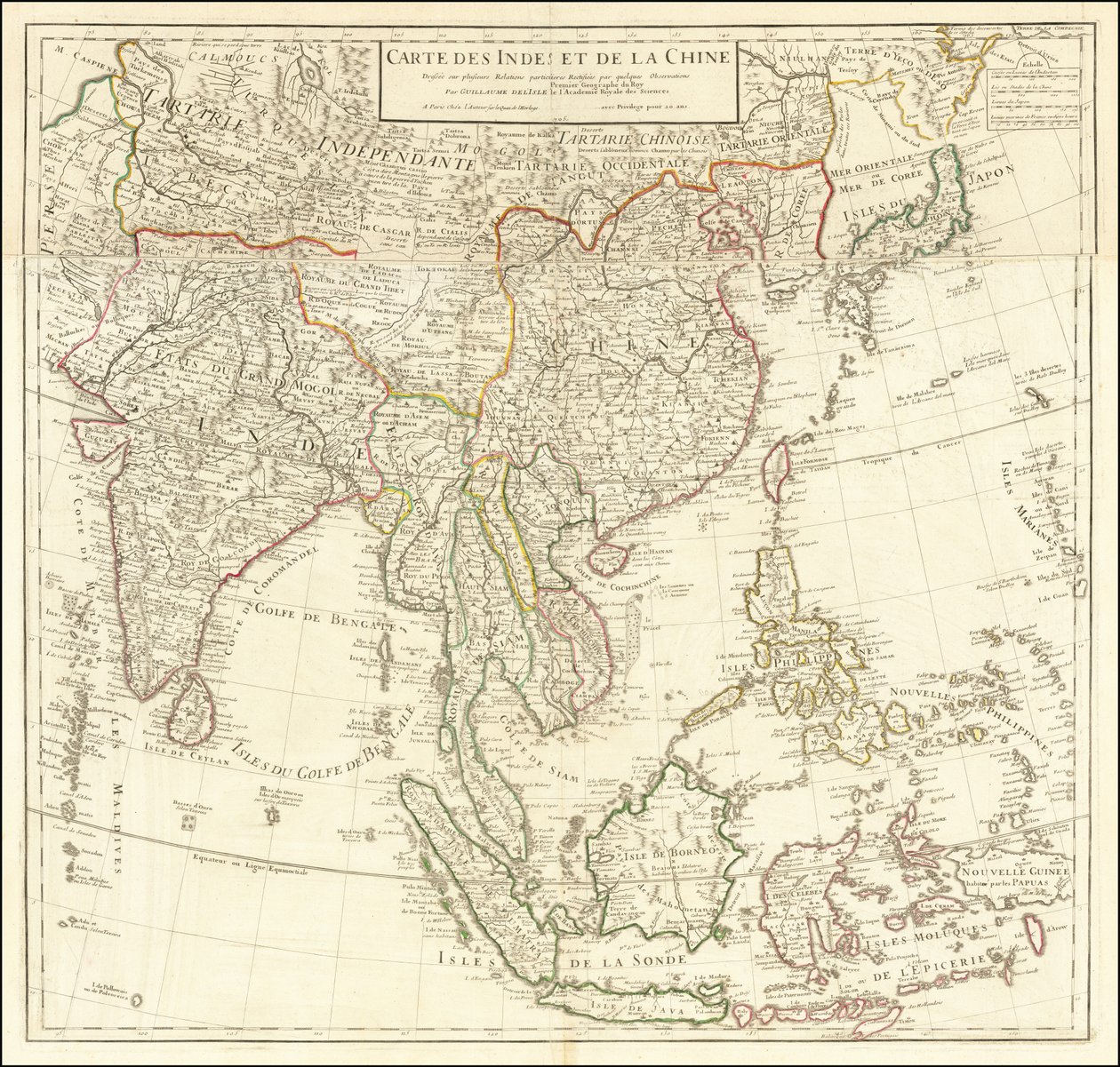 Mapa de 1705 - Mapa da Índia e da China de Guillaume Delisle