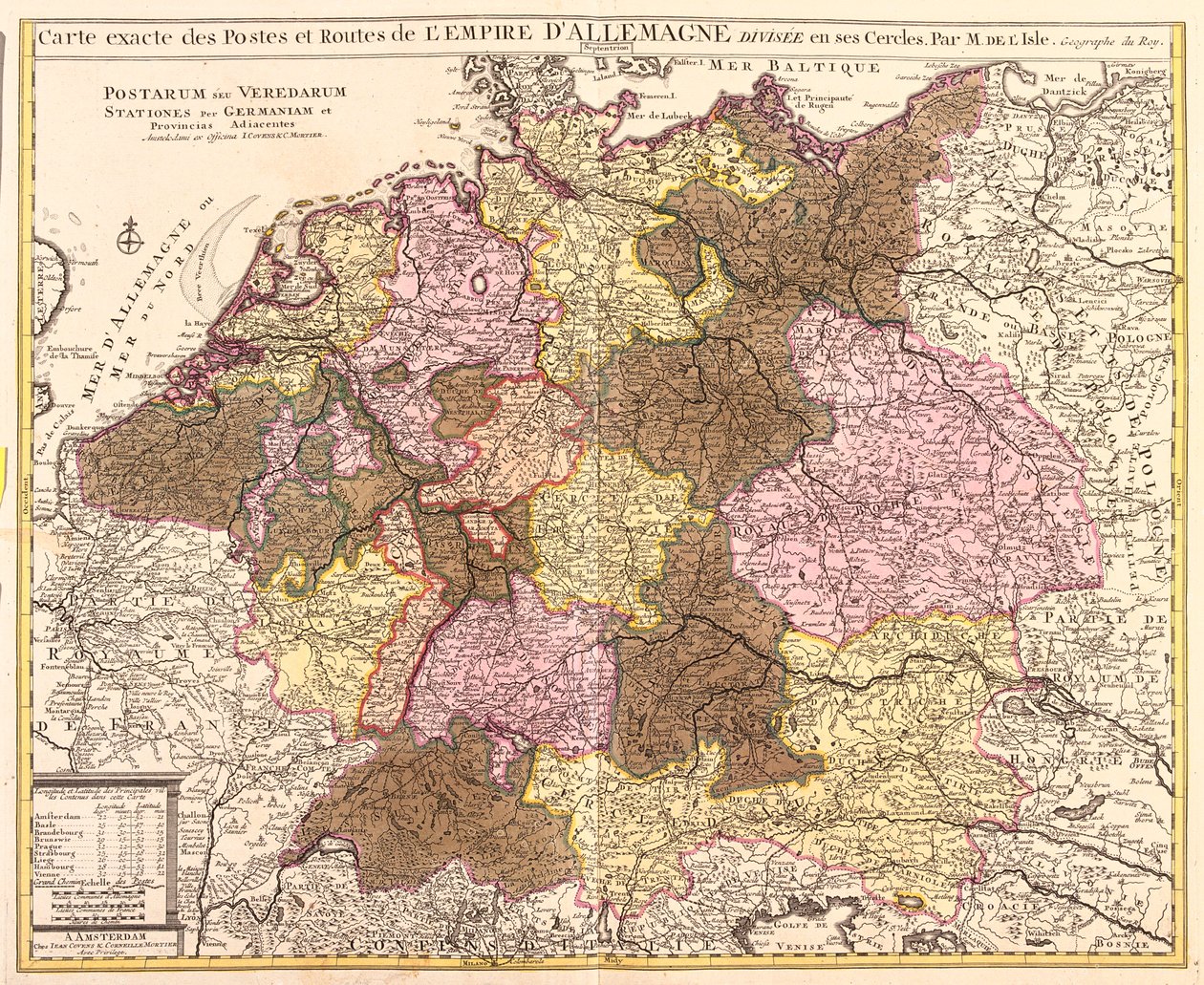 Bélgica, Países Baixos, Alemanha, Polónia (voivodias: Pomerânia, Pomerânia Ocidental, Lubusz, Baixa Silésia), República Checa (região : Olomuc, Morávia do Sul, Praga, Boémia Central, Boémia do Sul, Plze, Karlovy Vary, stínad Labem, Liberec, Hradec Králové, de Guillaume Delisle