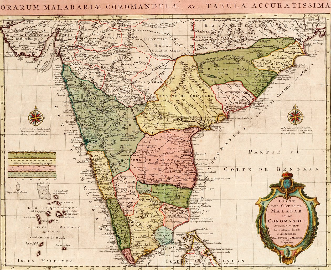 Carta do Oceano Índico, c.1722 (gravura a cores) de Guillaume Delisle