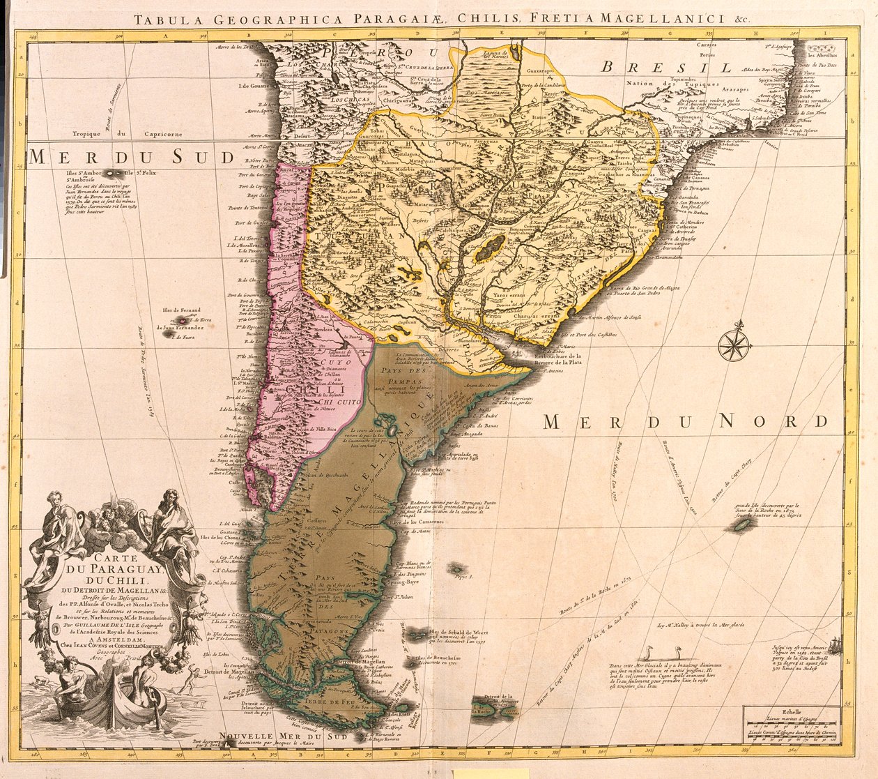 Chile (exceto norte), Argentina, Paraguai, Uruguai, sudeste do Brasil, Ilhas Falkland de Guillaume Delisle