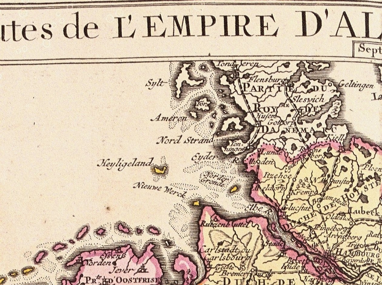 Detalhe de Heligoland a partir de um mapa do Império Alemão, 1730 de Guillaume Delisle