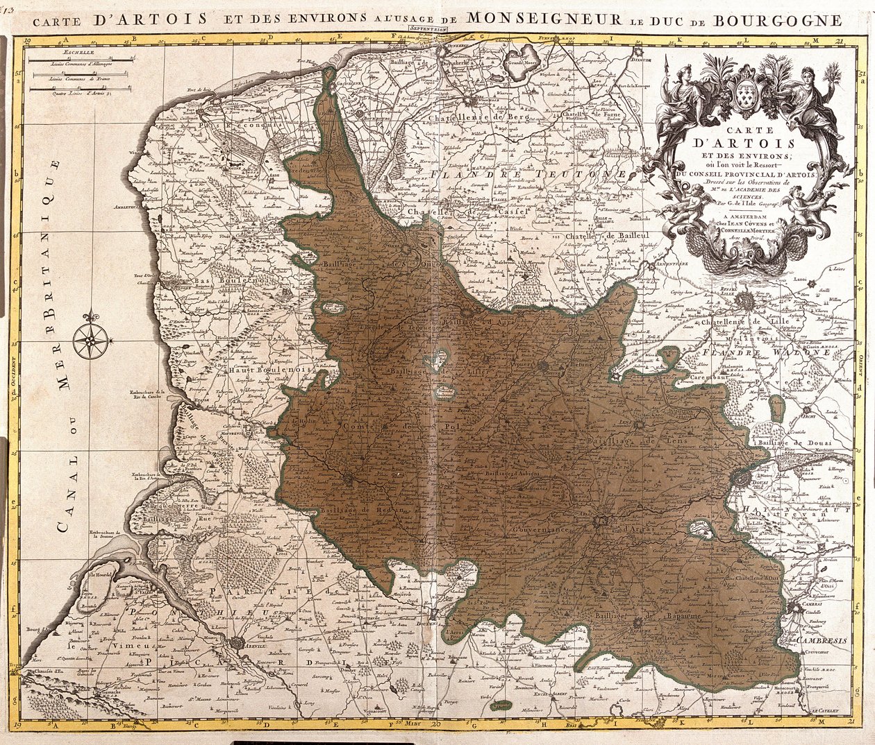 Mapa de Artois (Pas de Calais, França) (gravura de Guillaume Delisle