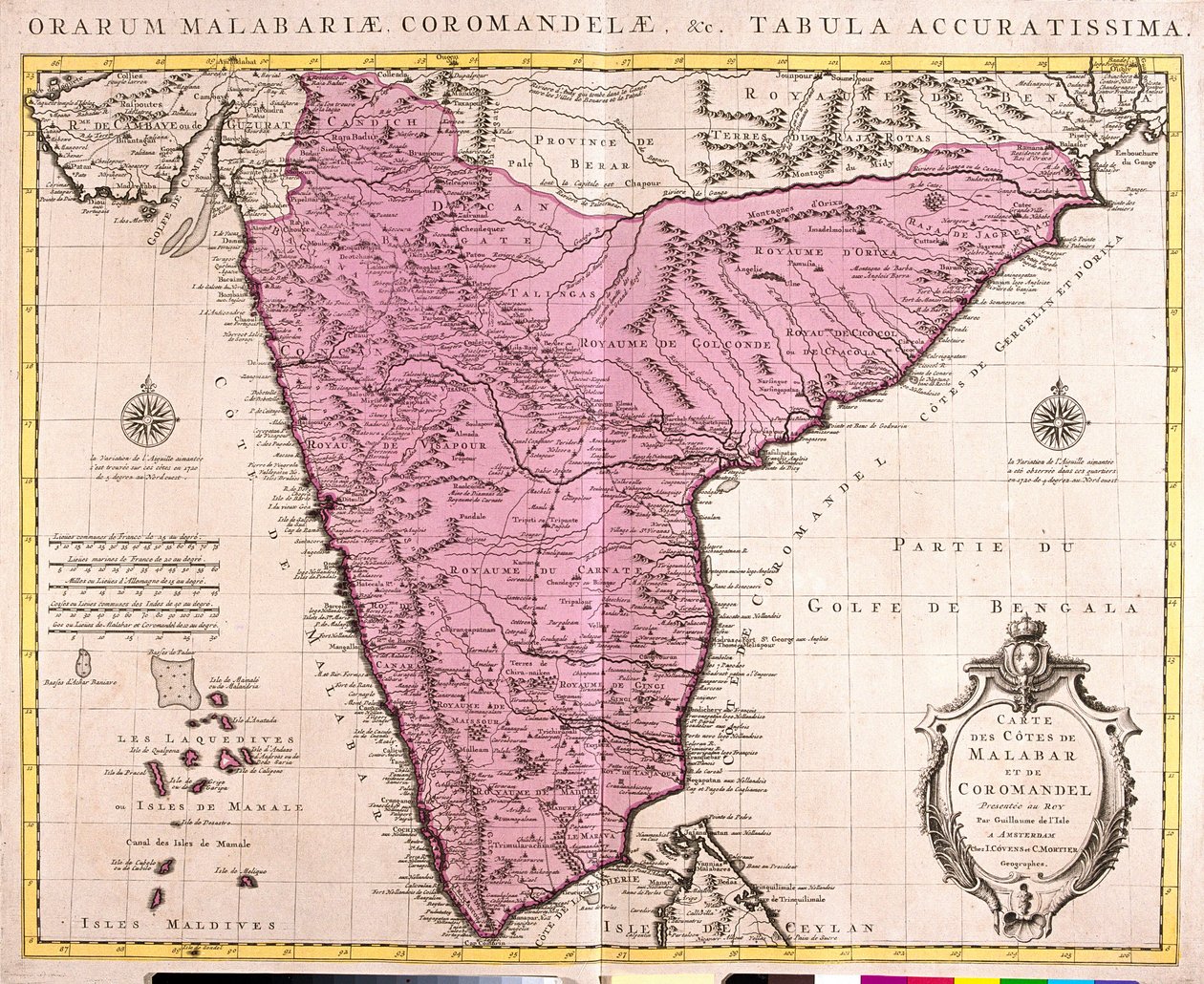Mapa de Coromandel e Malabar (Índia) (gravura de Guillaume Delisle