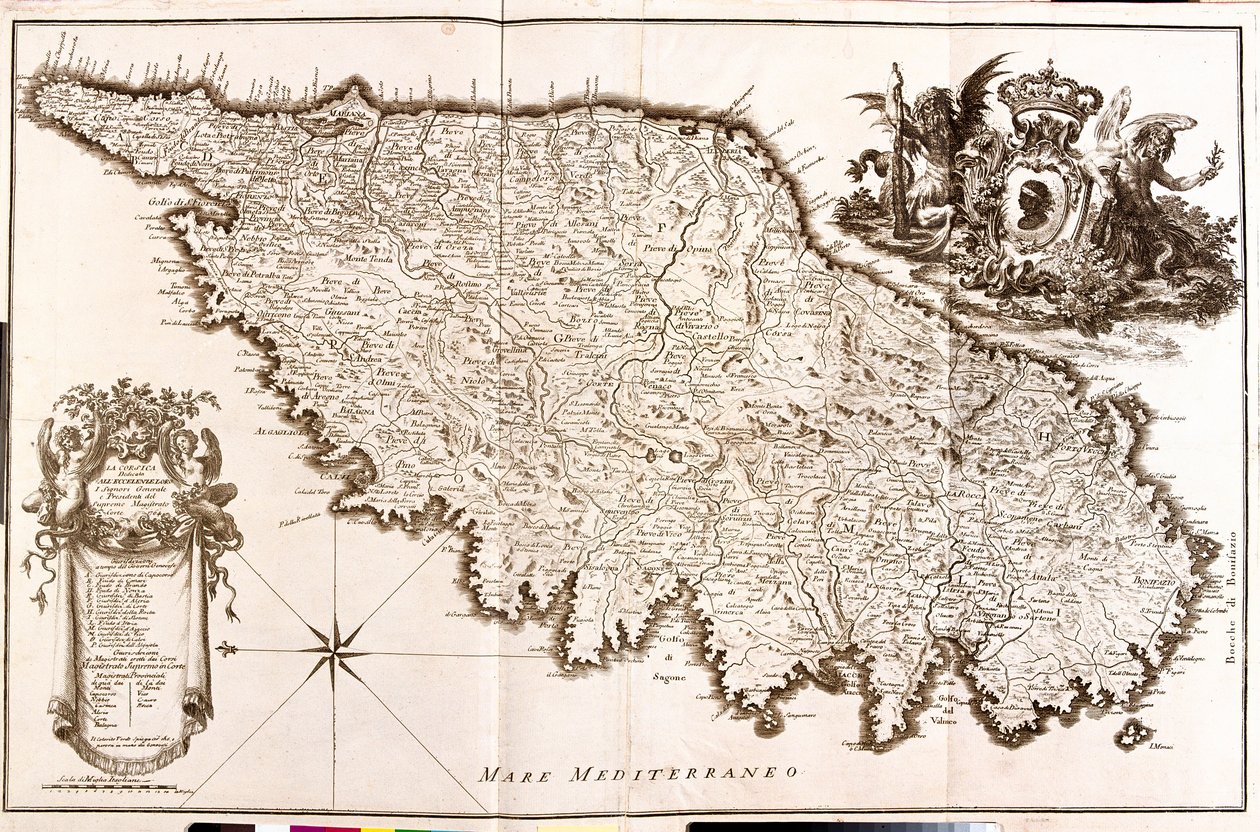 Mapa da Córsega (França) (gravura de Guillaume Delisle