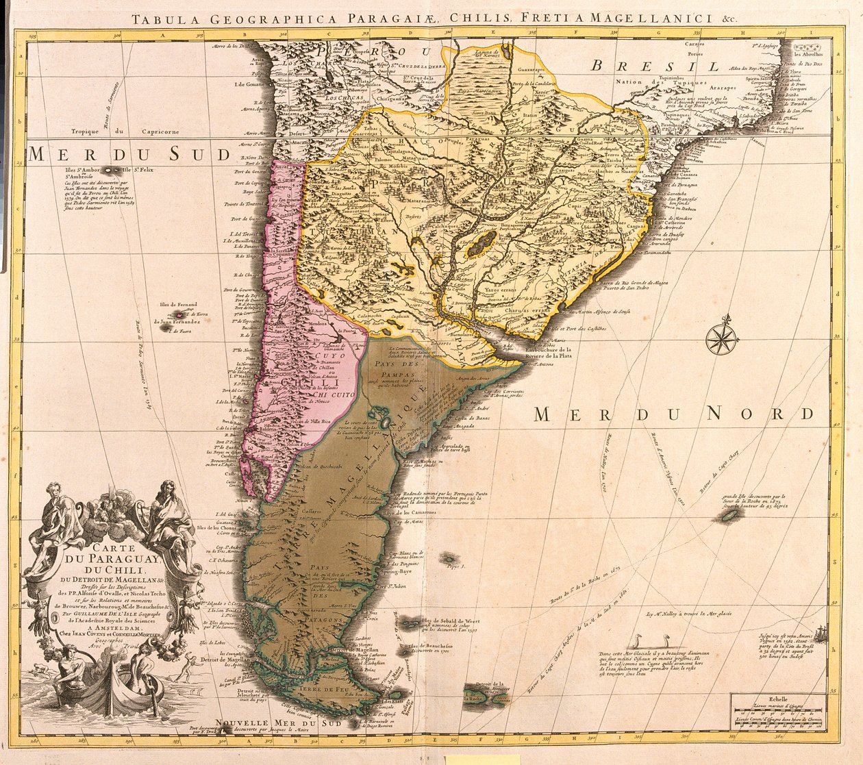 Mapa do Paraguai, Chile e Terra de Magalhães (Argentina) (gravura de Guillaume Delisle