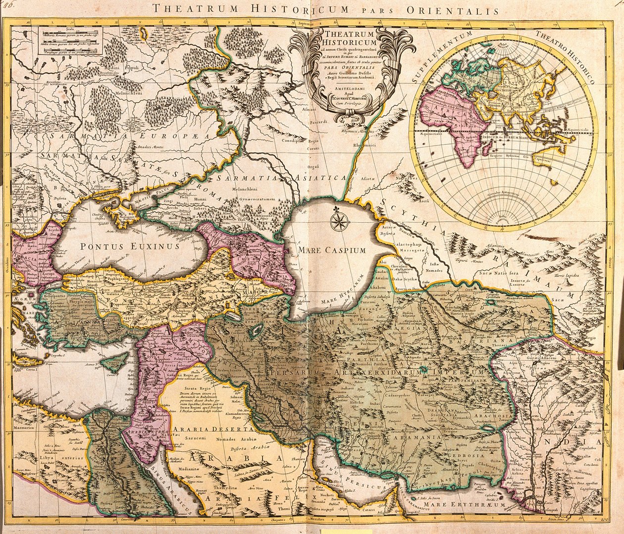 Mapa dos países vizinhos do Mar Cáspio (Rússia, Arménia, Pérsia, Cazaquistão, Turquemenistão) (gravura de Guillaume Delisle