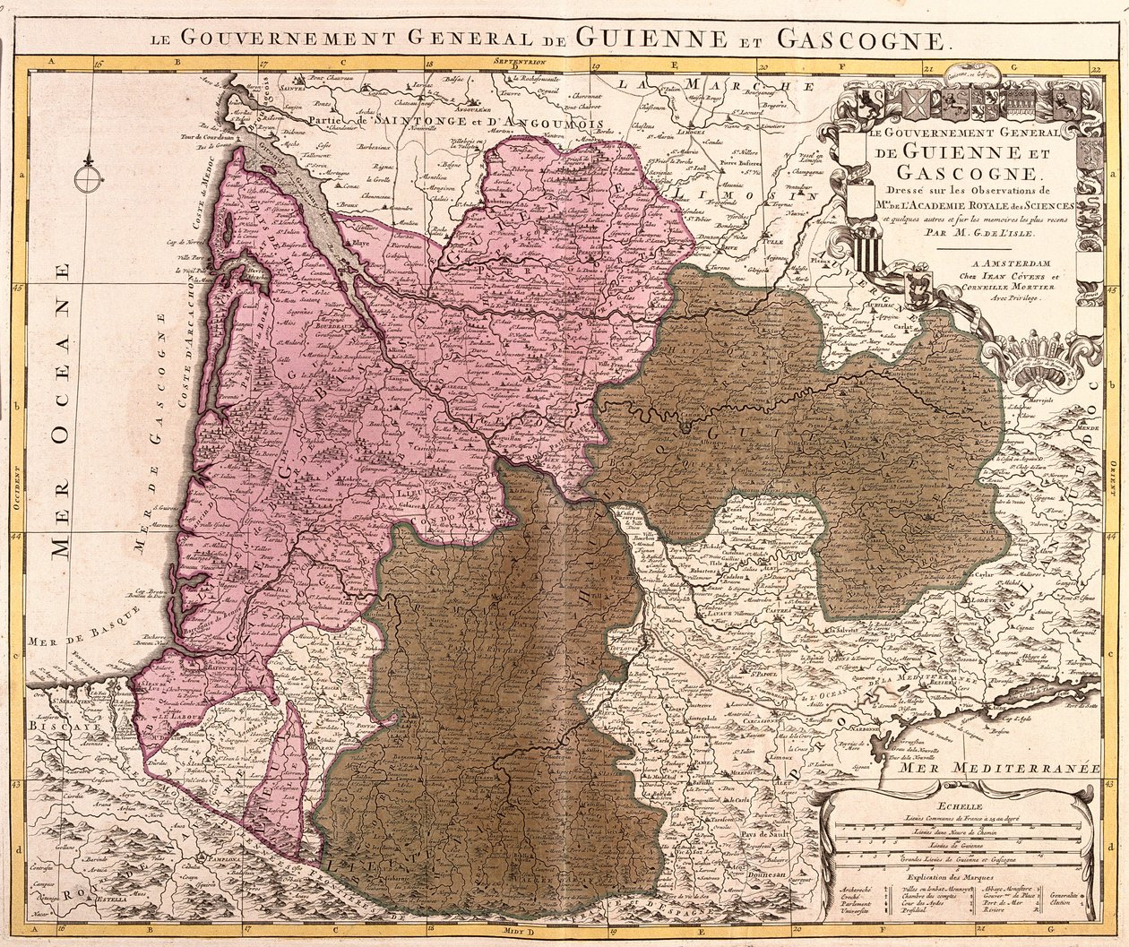 Mapa do Governo de Guyenne e Gascogne (França) (gravura de Guillaume Delisle