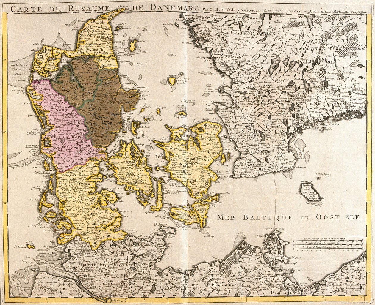 Mapa do Reino da Dinamarca (gravura de Guillaume Delisle