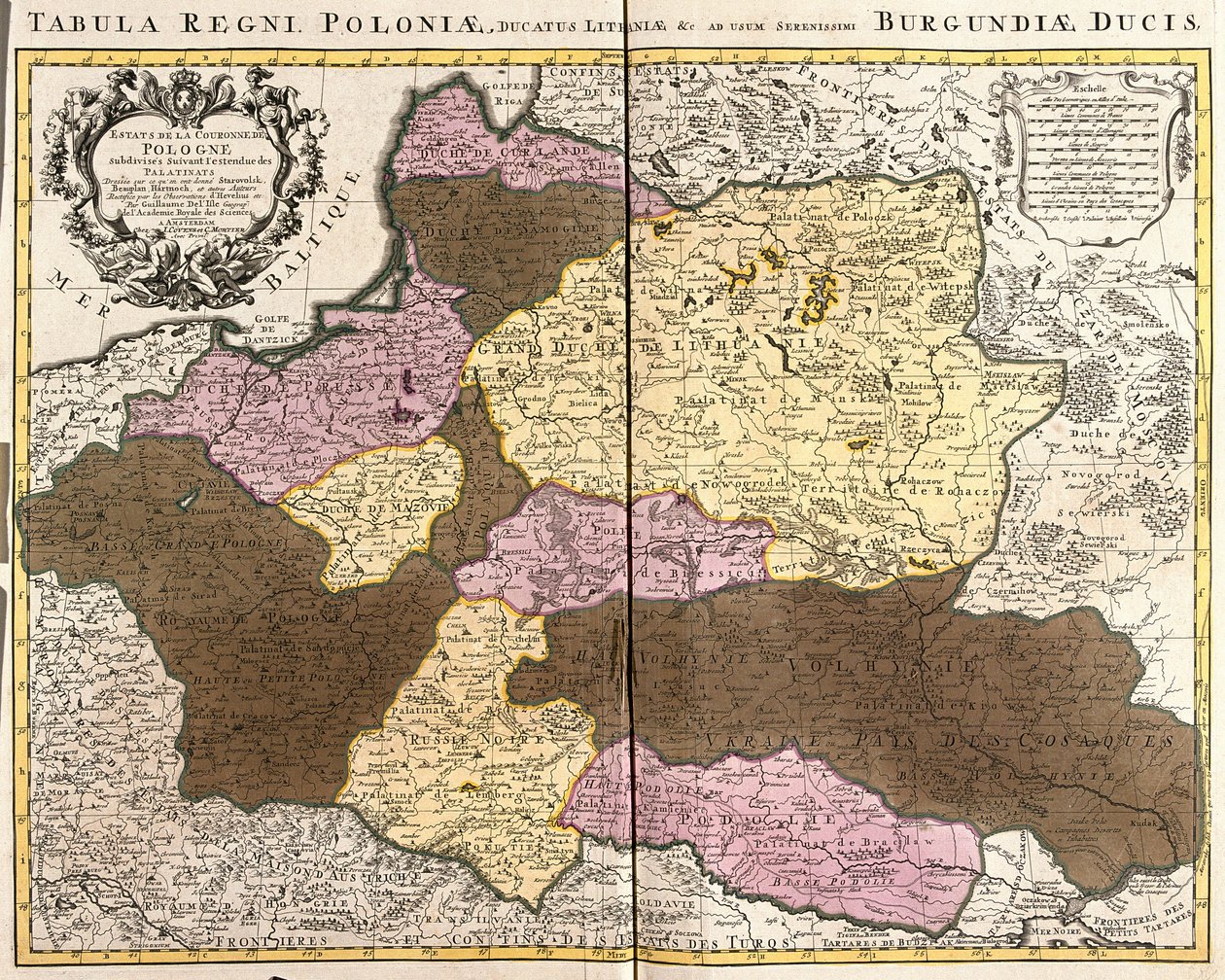 Mapa do Reino da Polónia com o Duque da Lituânia (gravura de Guillaume Delisle