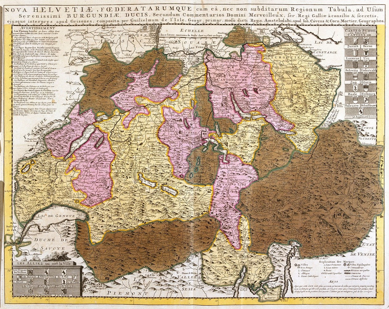Mapa da federação suíça (gravura de Guillaume Delisle