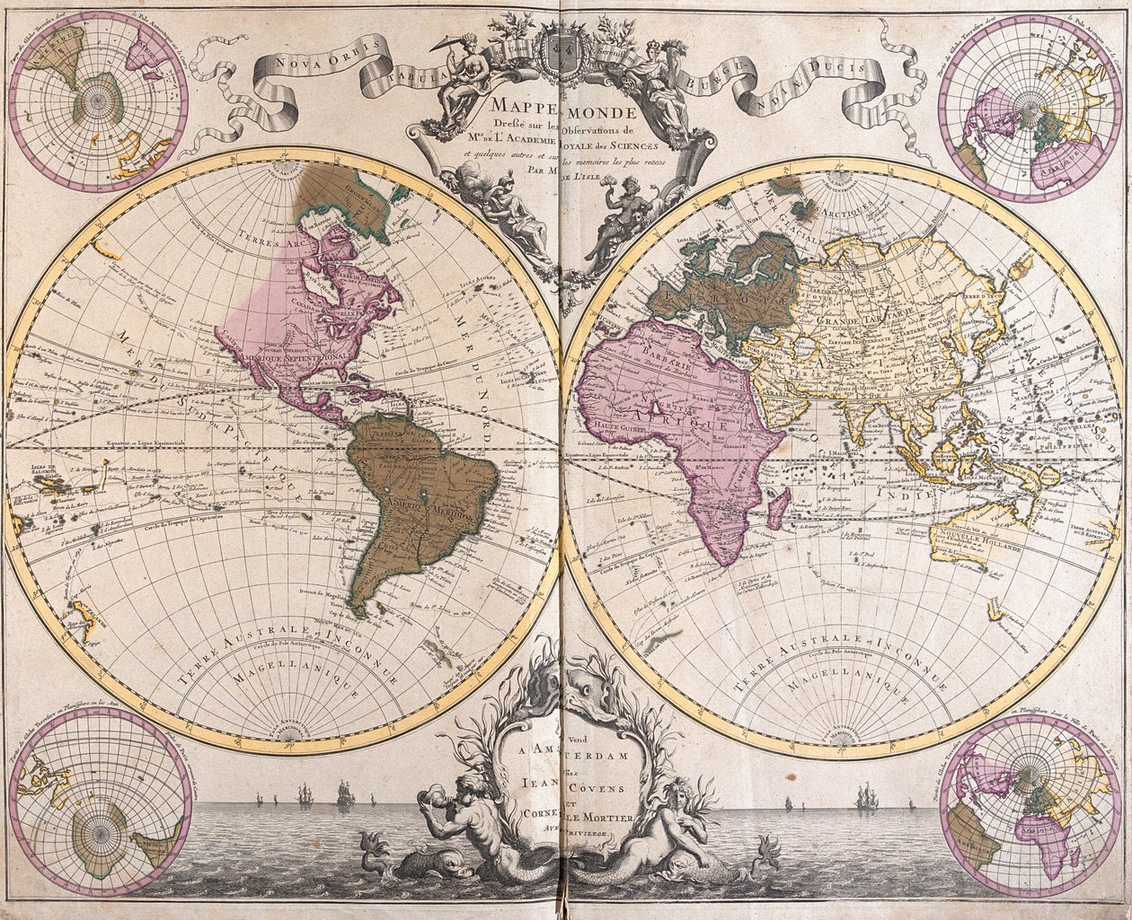 Mapa dos dois hemisférios de Guillaume Delisle